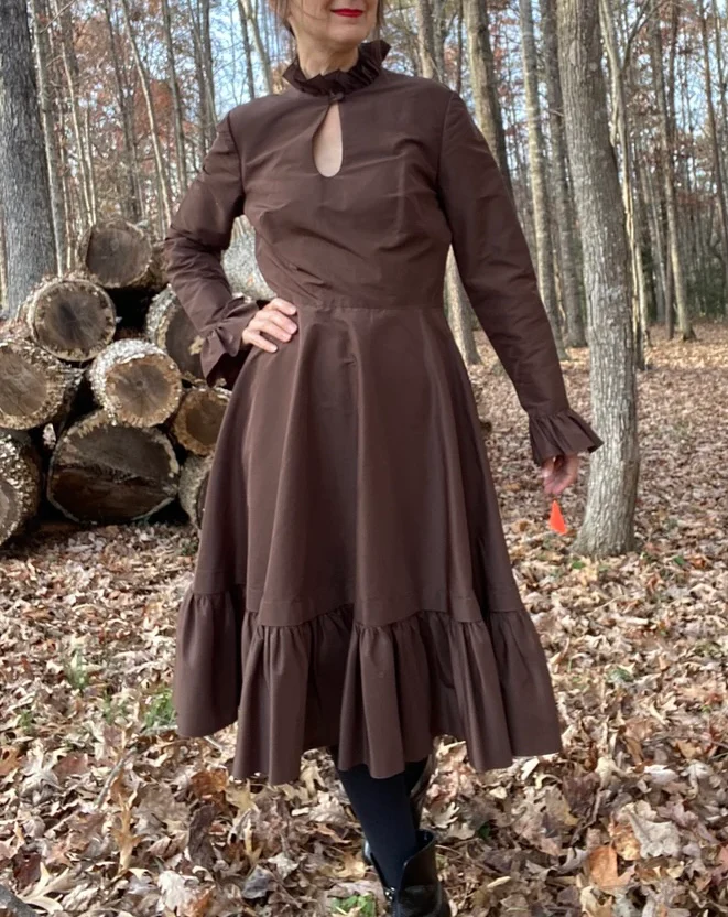60s Taffeta Dress With Keyhole Neckline Ruffles By A and O Couture - Image 3