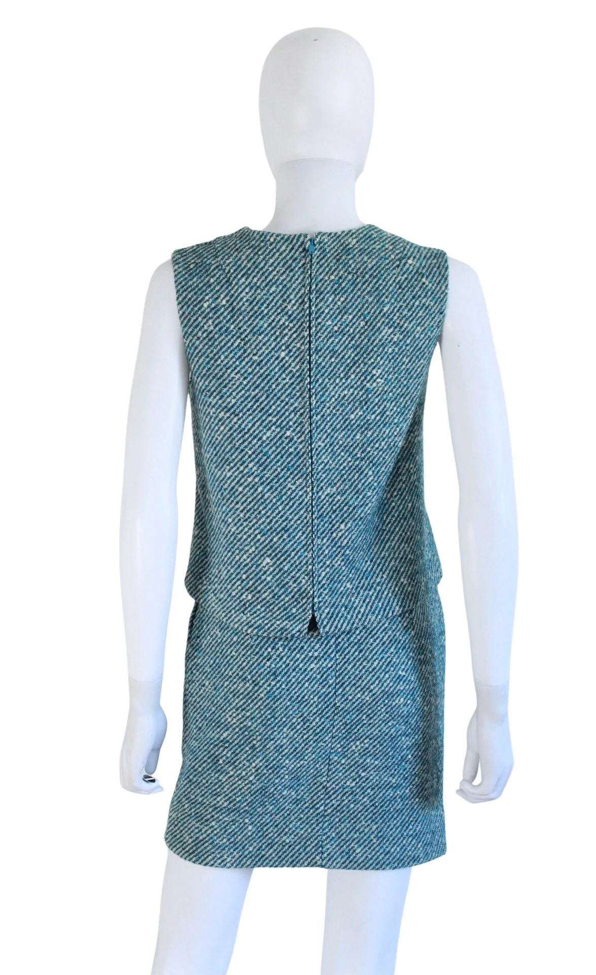 60s Teal and Ivory Wool Tweed Skirt and Top Set Size Extra Small by Russ - Image 2