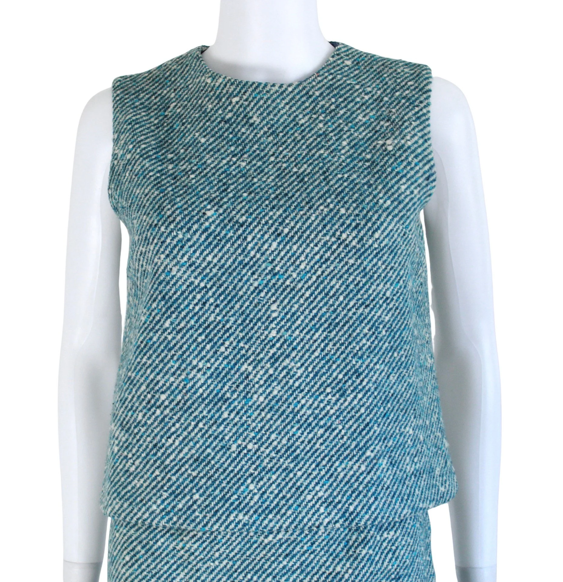 60s Teal and Ivory Wool Tweed Skirt and Top Set Size Extra Small by Russ - Image 4