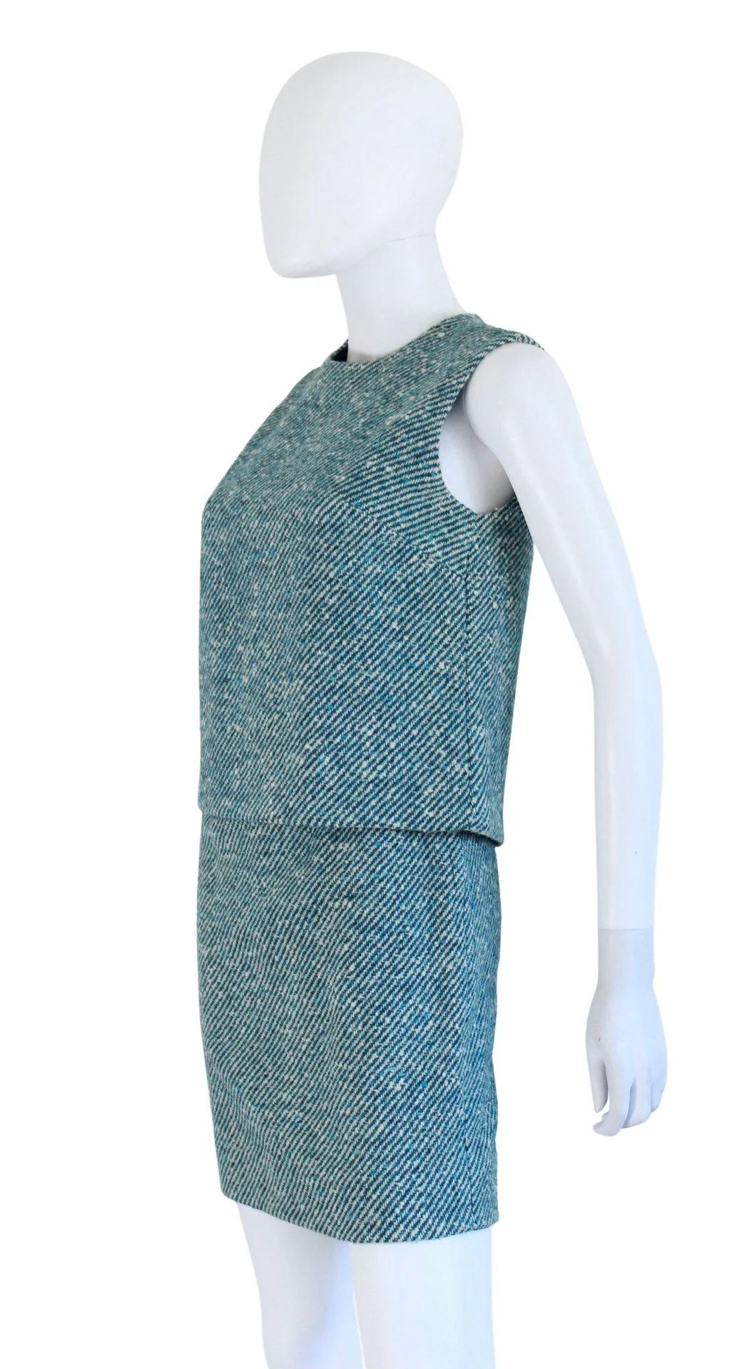 60s Teal and Ivory Wool Tweed Skirt and Top Set Size Extra Small by Russ - Image 6