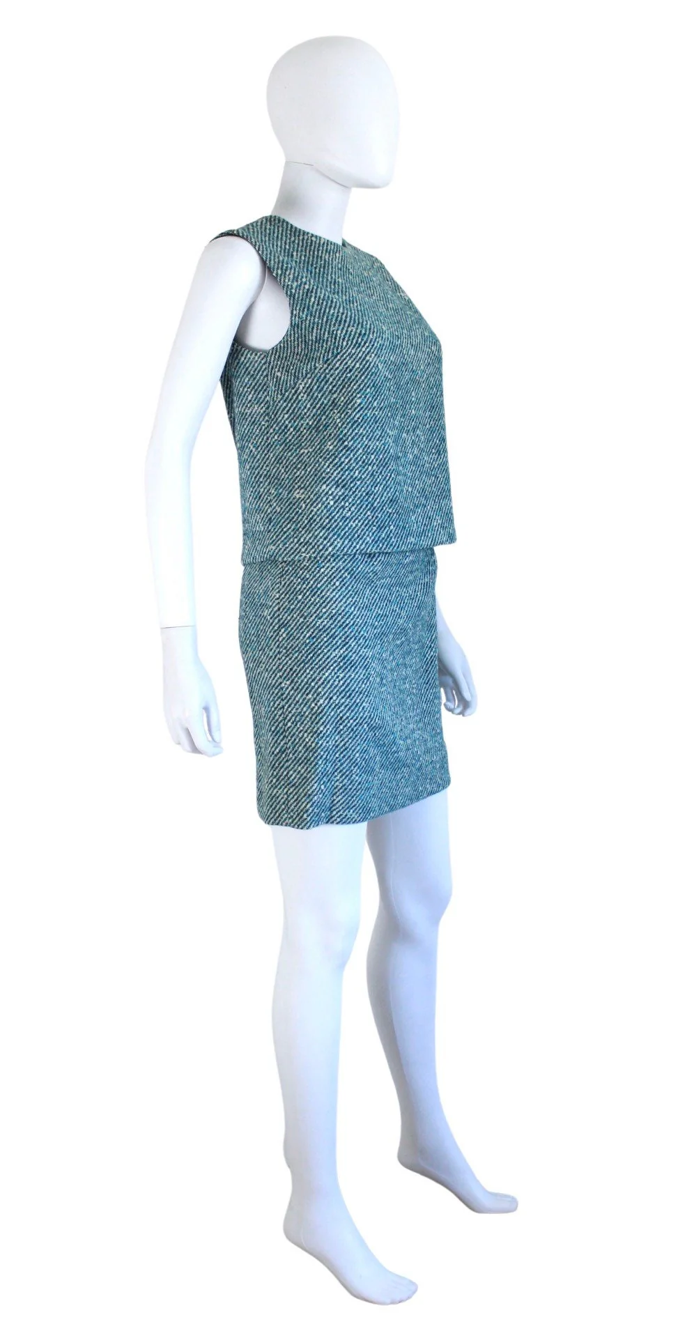 60s Teal and Ivory Wool Tweed Skirt and Top Set Size Extra Small by Russ - Image 7