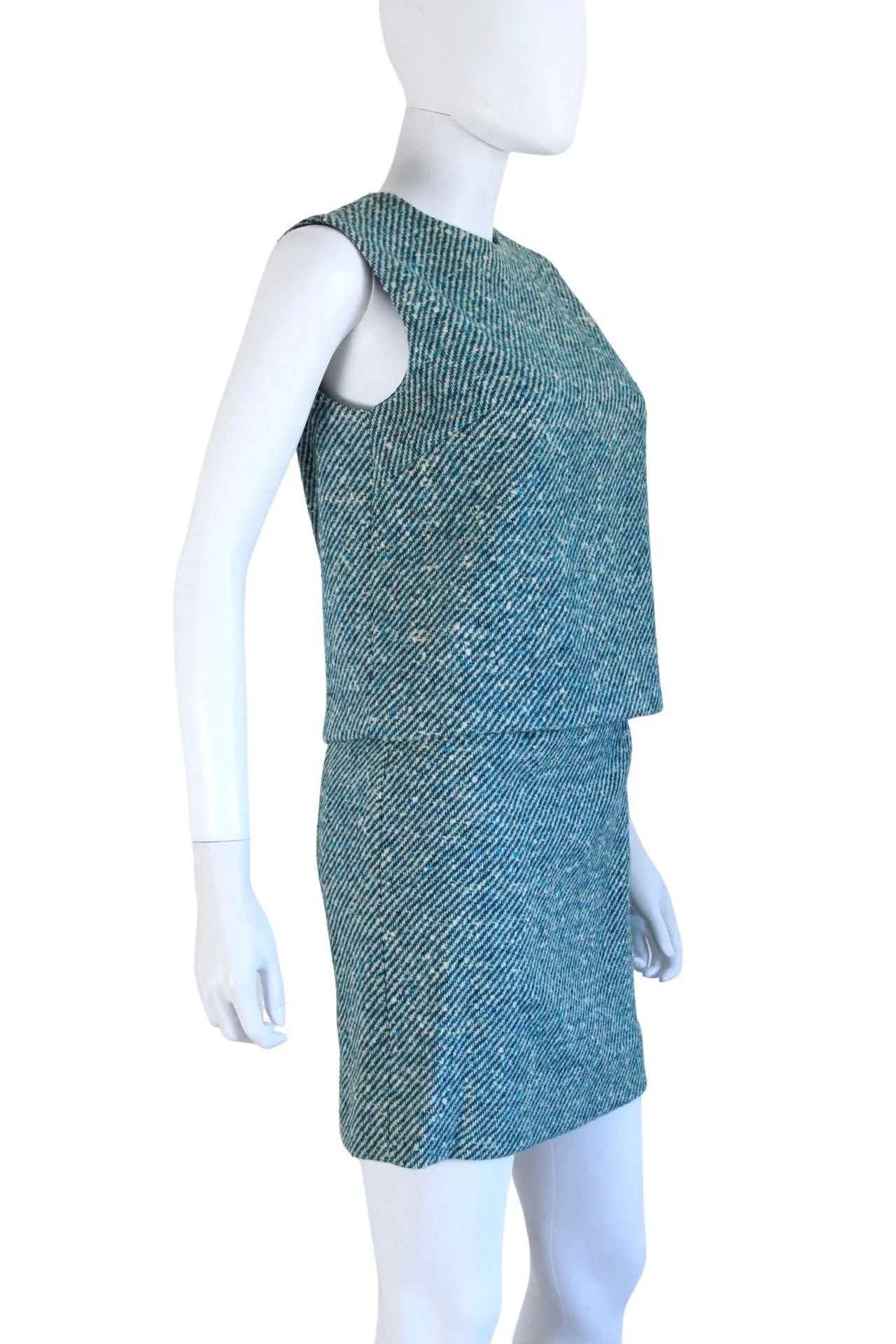 60s Teal and Ivory Wool Tweed Skirt and Top Set Size Extra Small by Russ - Image 8