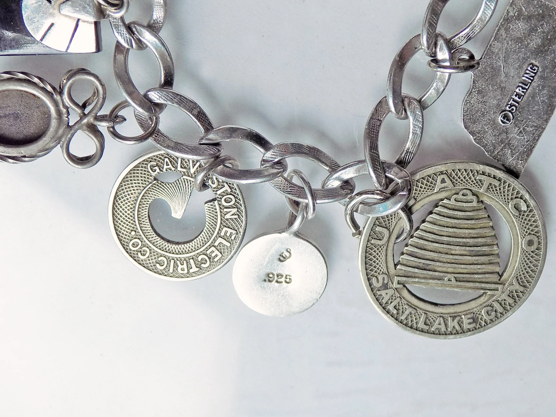 60s Texas Transportation Themed Sterling Silver Beau Charm Bracelet with Safety Chain and Extras Nebraska Bear Onyx - Image 6