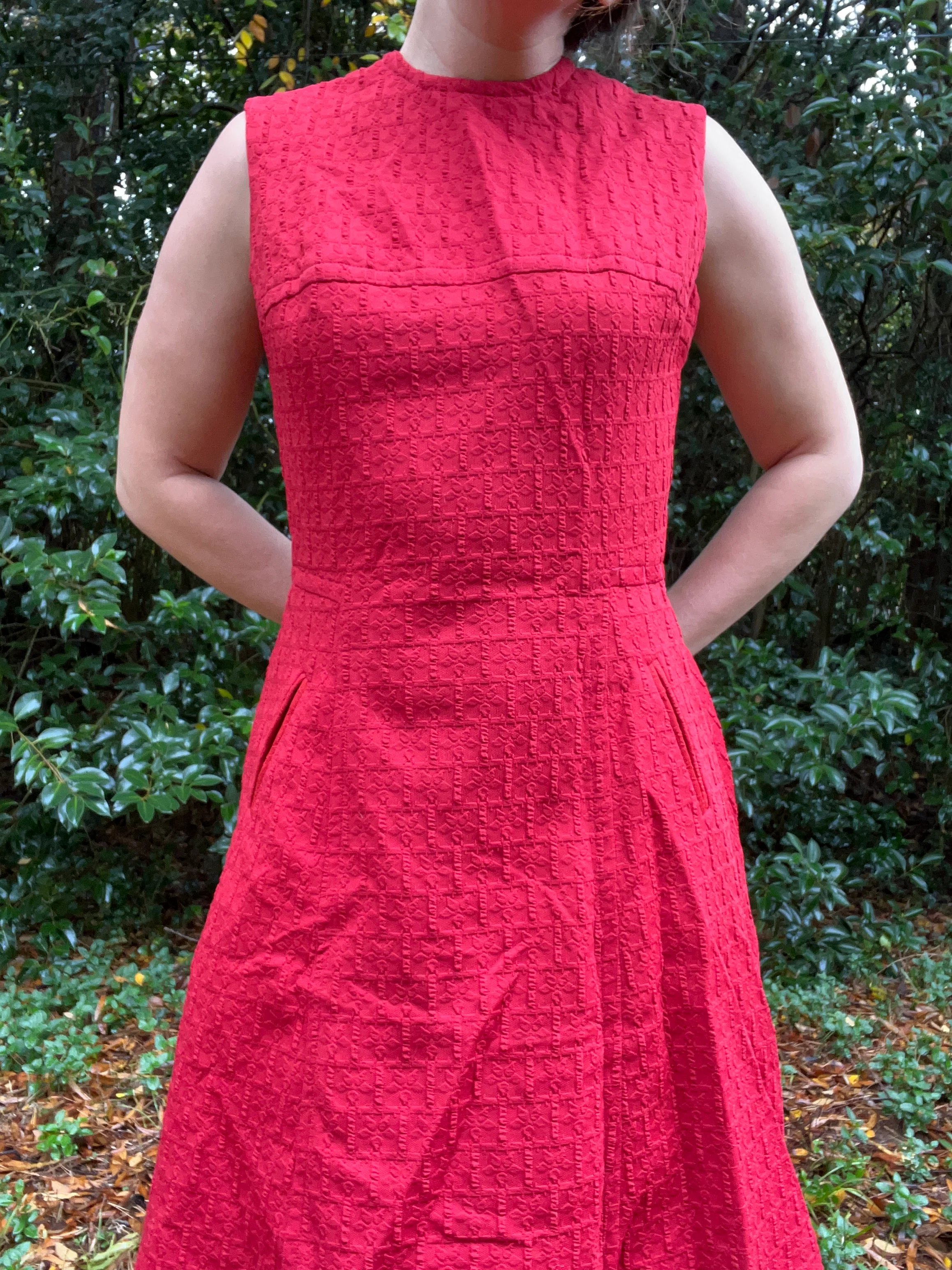 60s Textured Red Mod Holiday Dress By Kay Windsor - Image 5