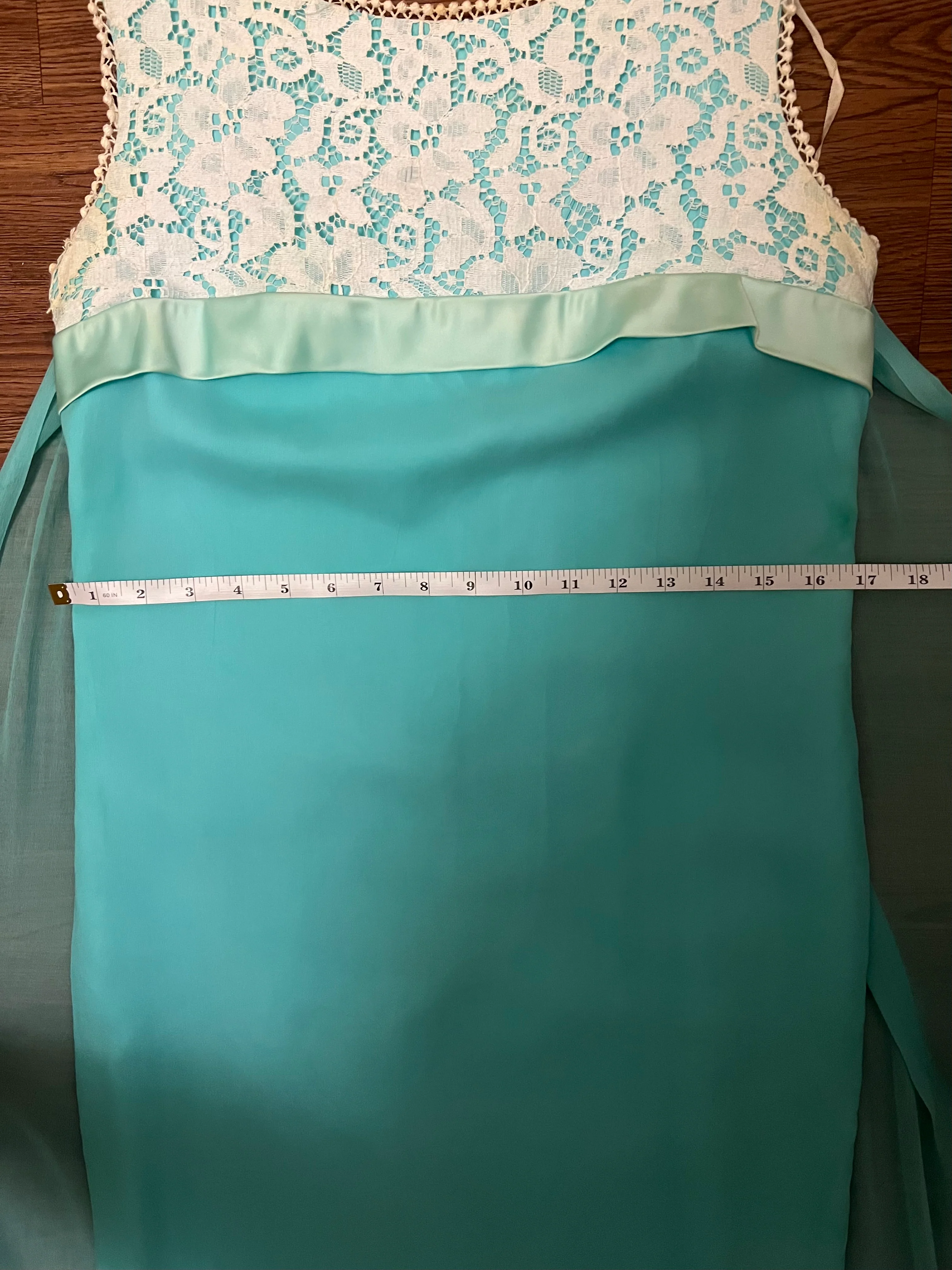 60s Tiffany Blue Lace Top Cape Formal Dress Gown - Image 10