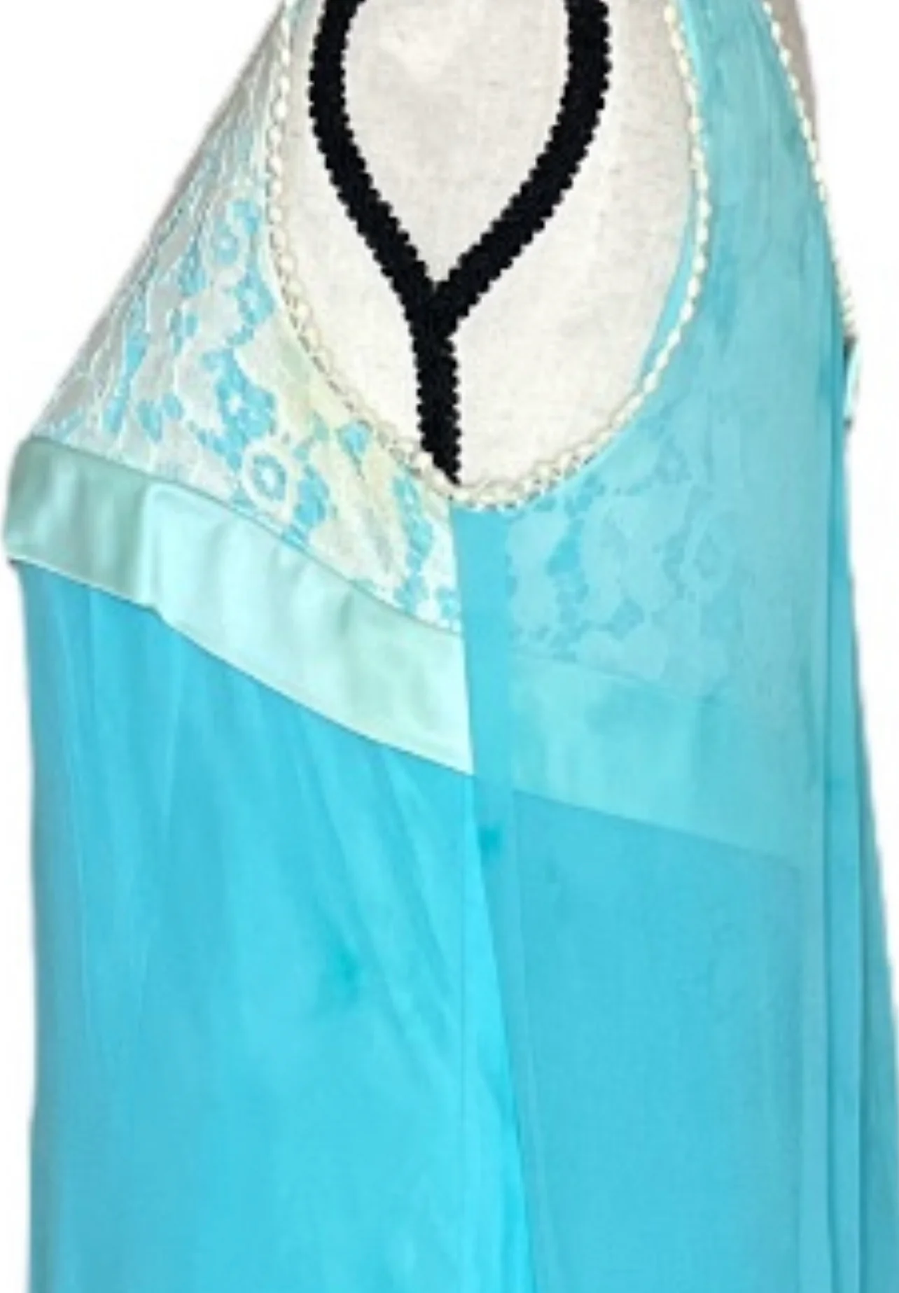 60s Tiffany Blue Lace Top Cape Formal Dress Gown - Image 14