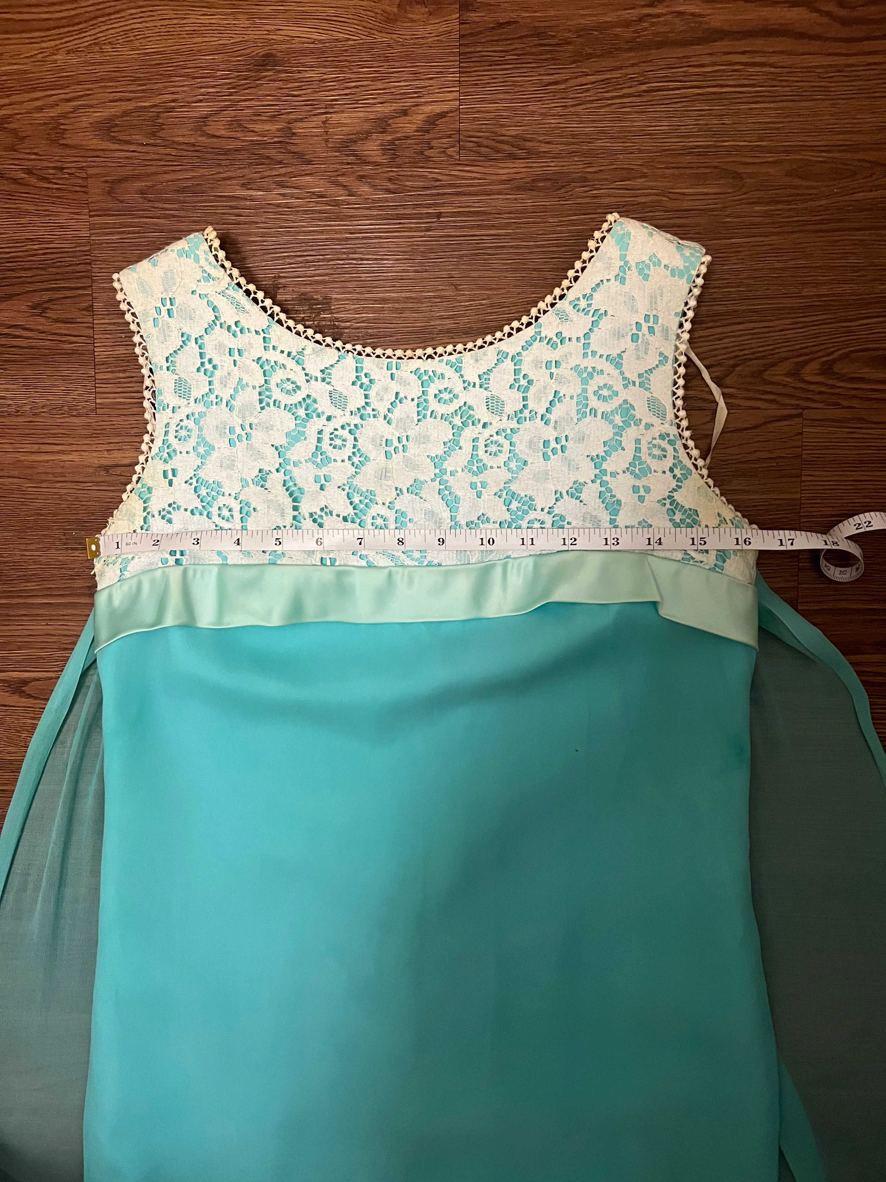 60s Tiffany Blue Lace Top Cape Formal Dress Gown - Image 9