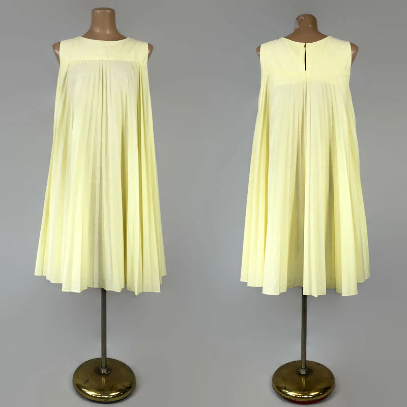60s Tlc Sale- Vintage Pleated Trapeze Mini Dress - Image 3
