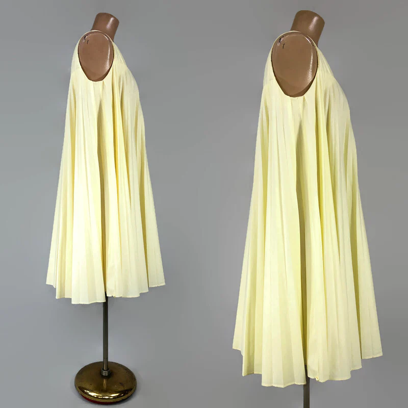 60s Tlc Sale- Vintage Pleated Trapeze Mini Dress - Image 6