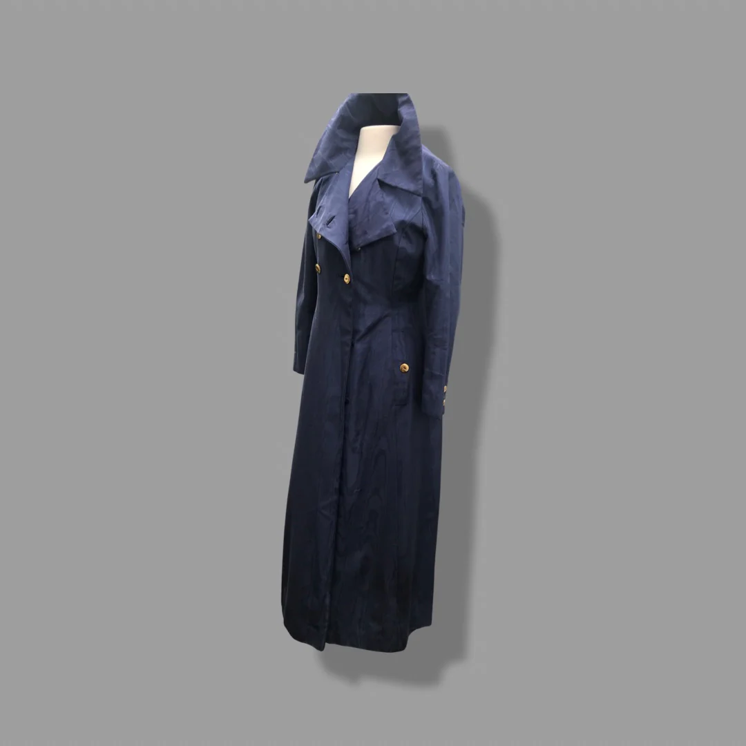 60s  Long Blue Trench Coat Waterproof Wood Design - Image 10