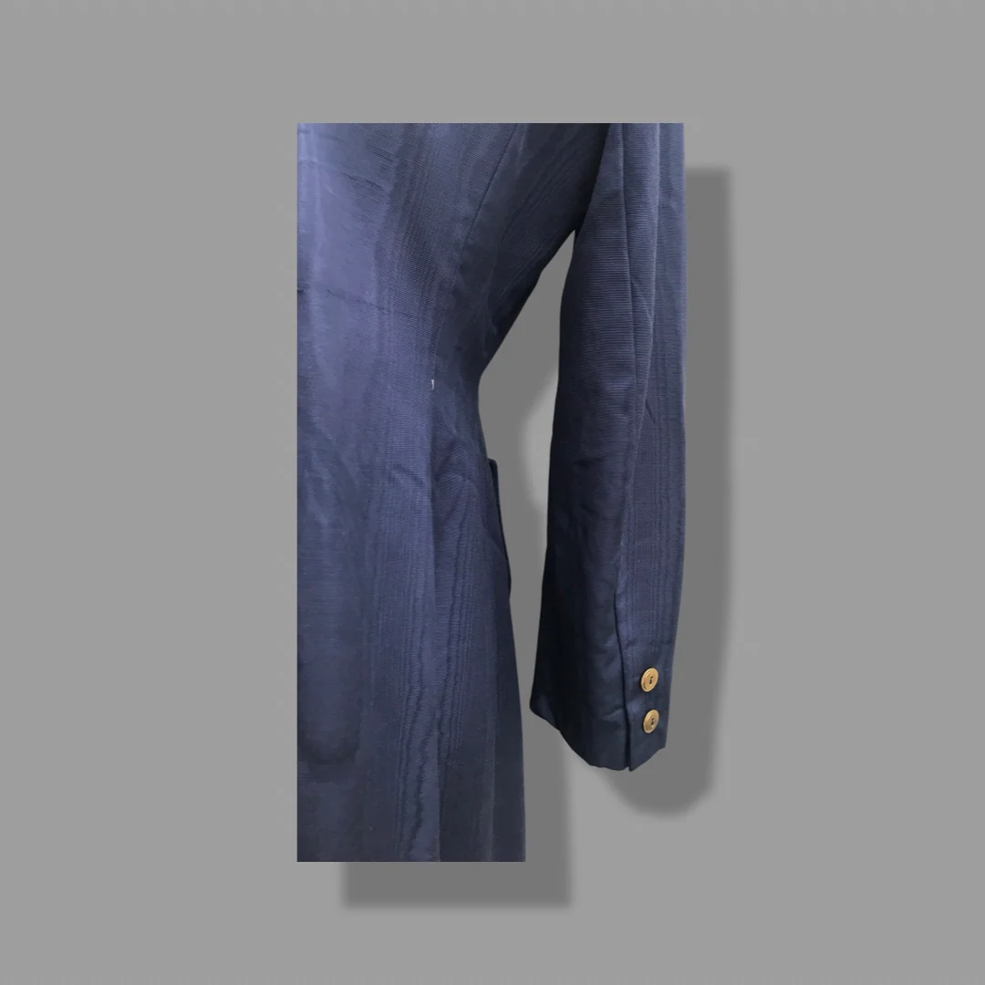 60s  Long Blue Trench Coat Waterproof Wood Design - Image 7