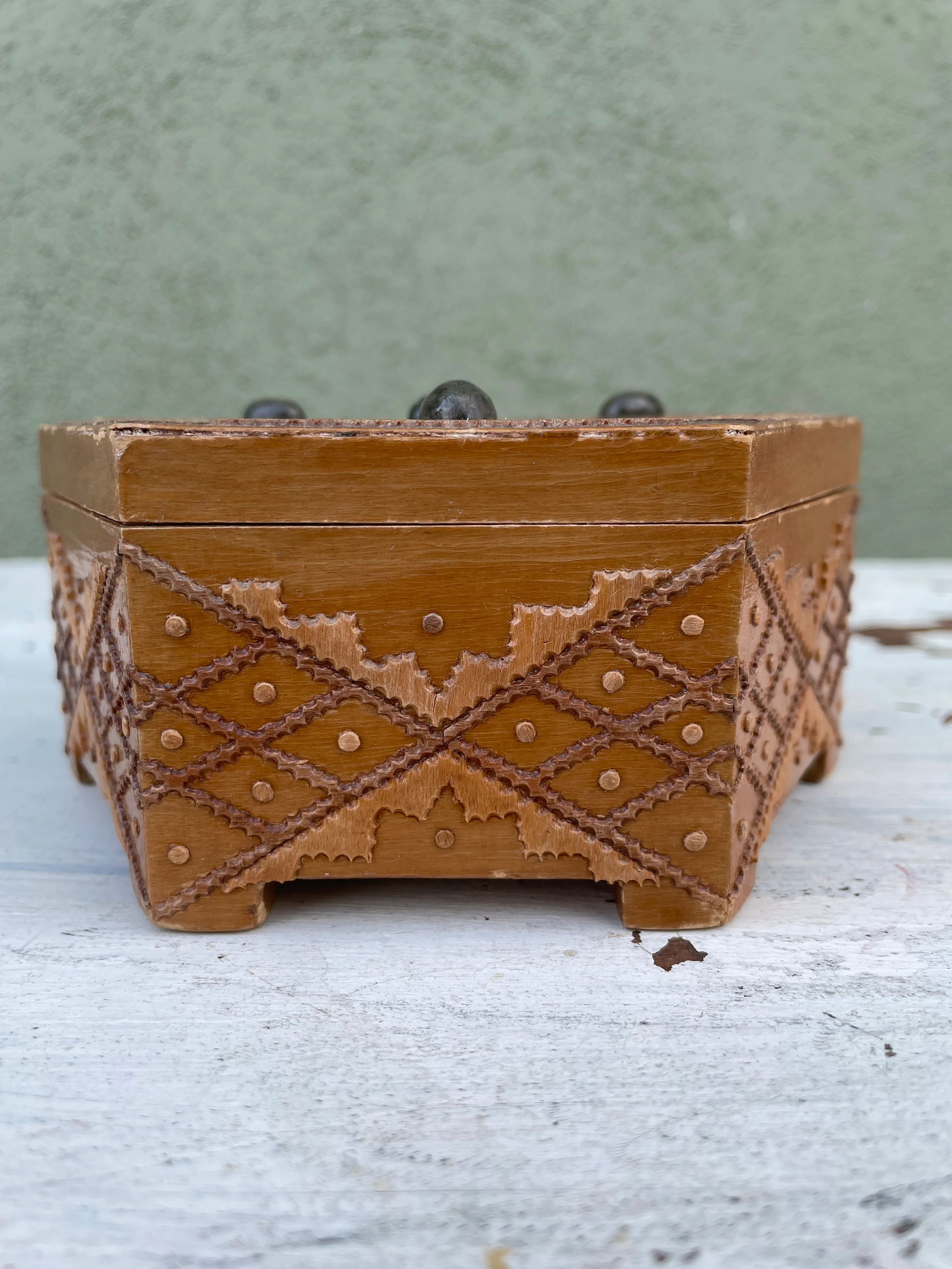 60s Trinket Box In Wood With Stone Detail From Albania - Image 5