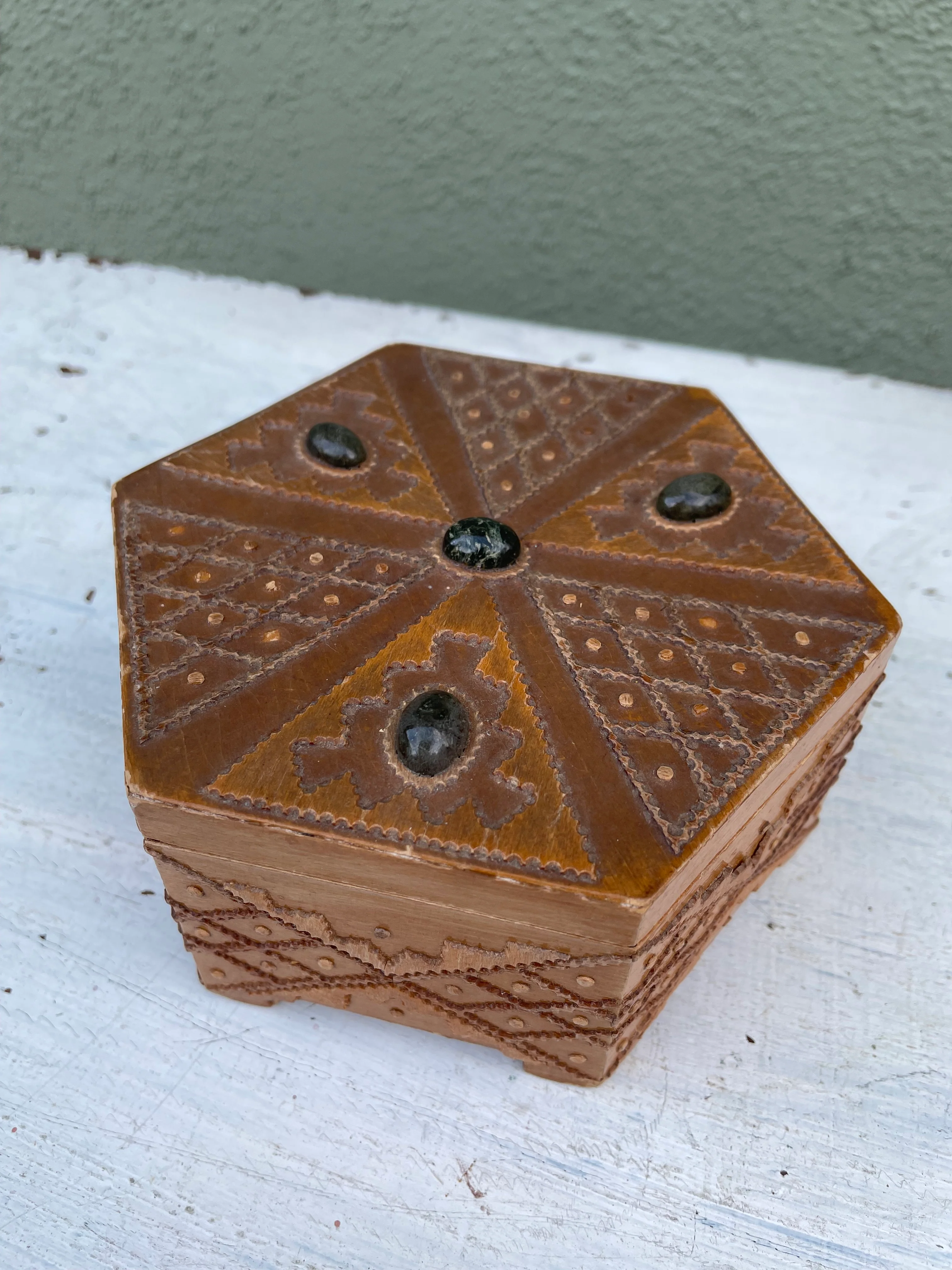60s Trinket Box In Wood With Stone Detail From Albania - Image 6