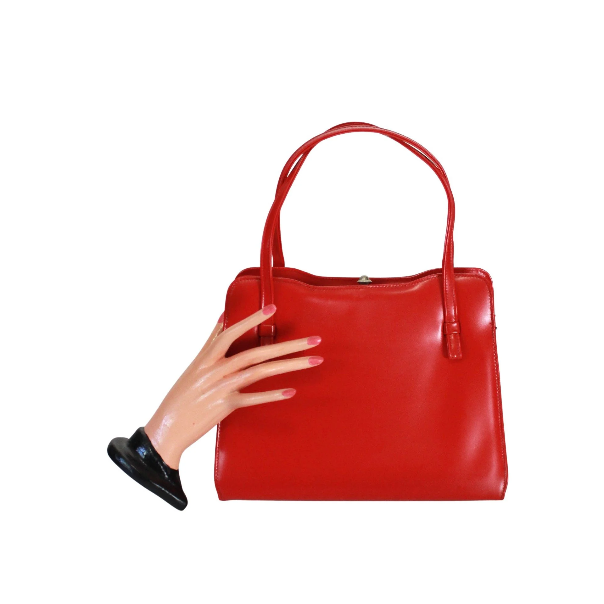60s True Red Vinyl Kelly Handbag - Image 4