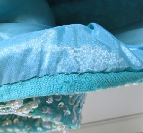 60s Turquoise Beaded Sequined Go-Go Top Hong Kong Wool - Image 4