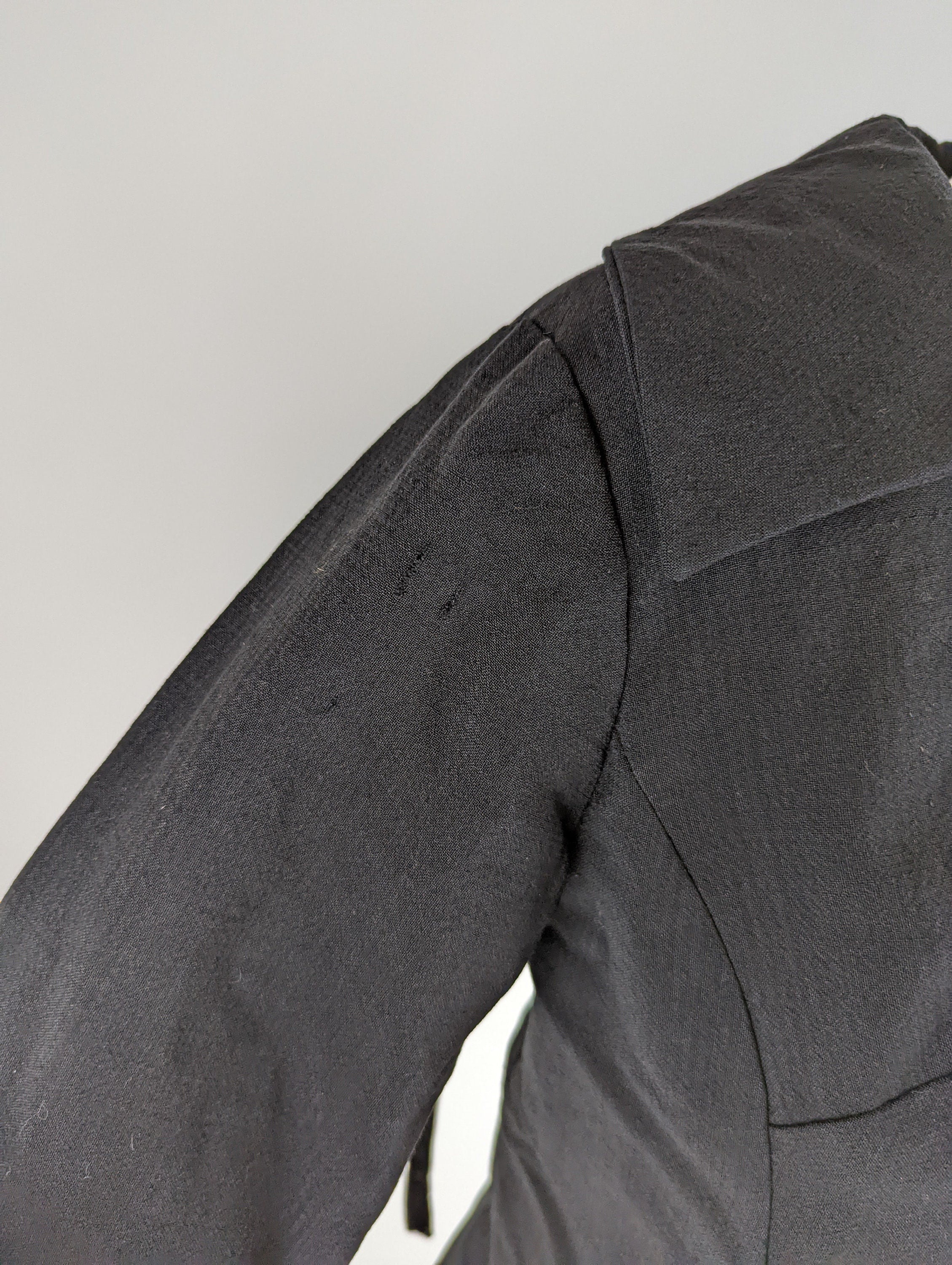 60s Two Piece Black Dress and Crop Jacket with Satin Ribbon and Rounded Collar and Silk Lining - Image 4