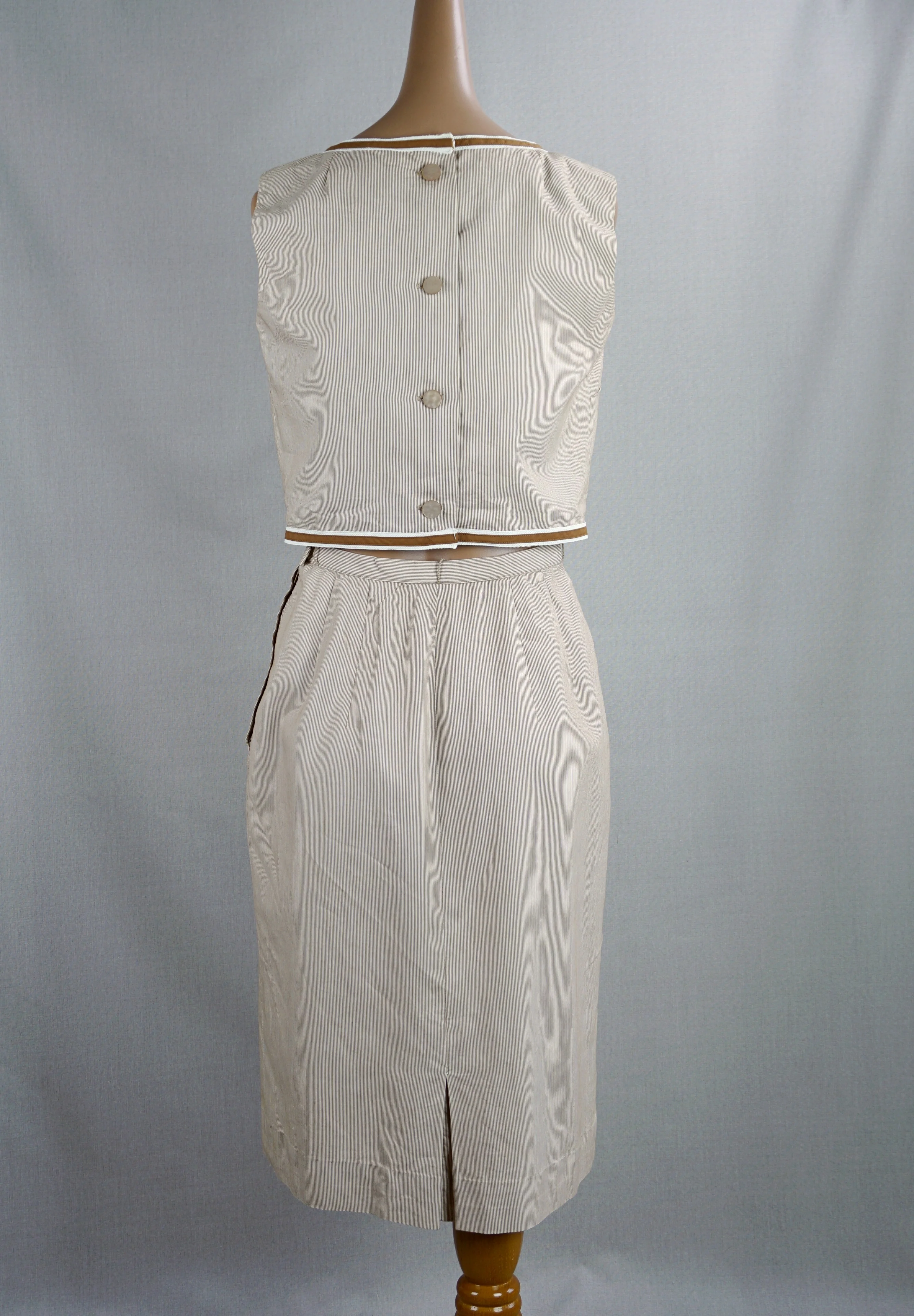 60s Two Piece Tan Pinstripe Pencil Skirt And Top By Bobbie Brooks - Image 8