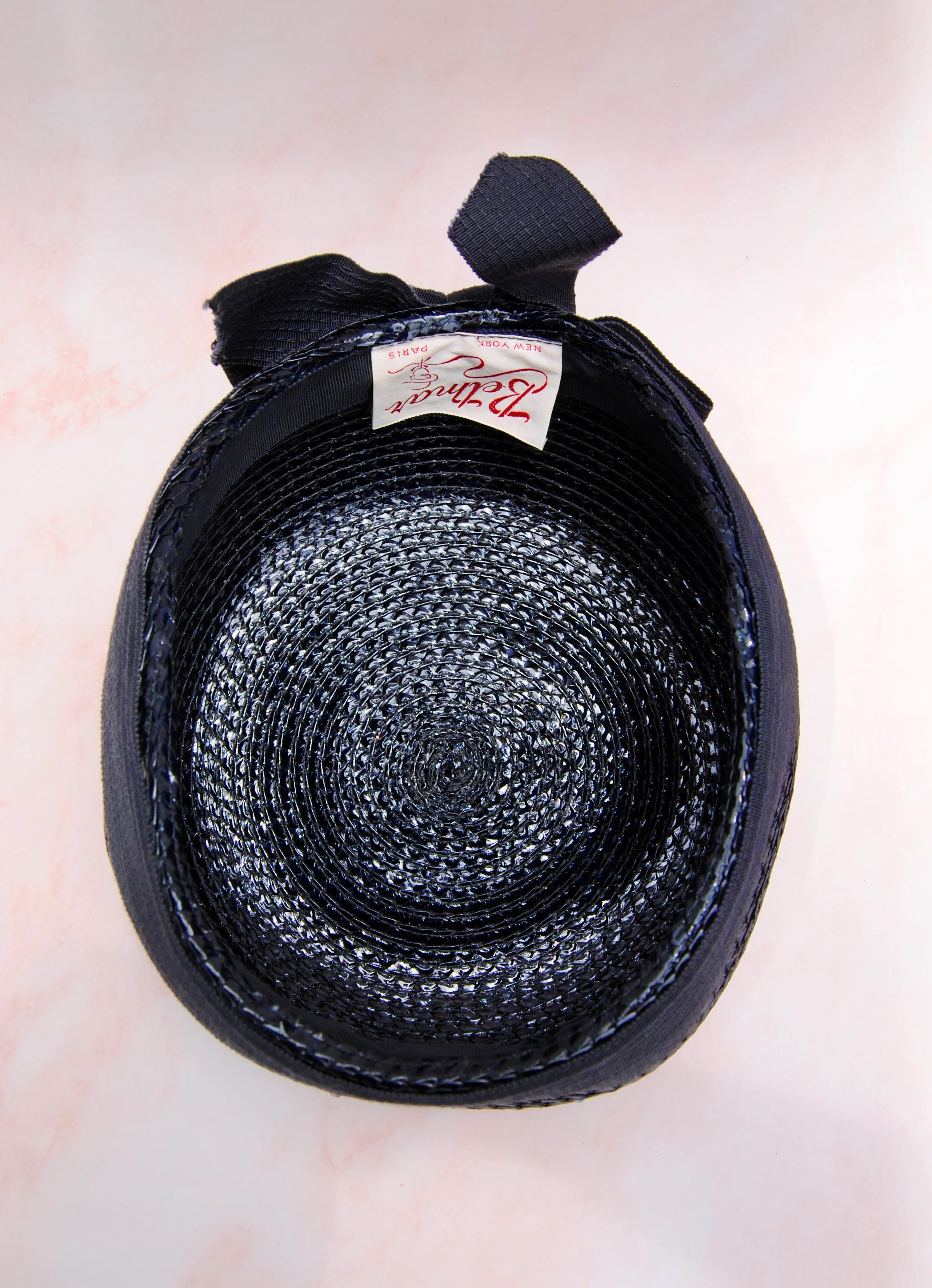 60s Unique Navy Blue Straw Hat With Bow By Betmar - Image 10
