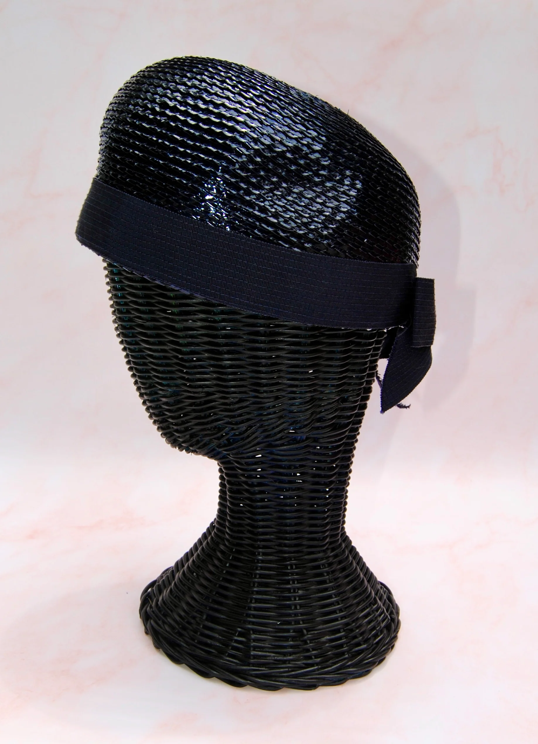 60s Unique Navy Blue Straw Hat With Bow By Betmar - Image 14