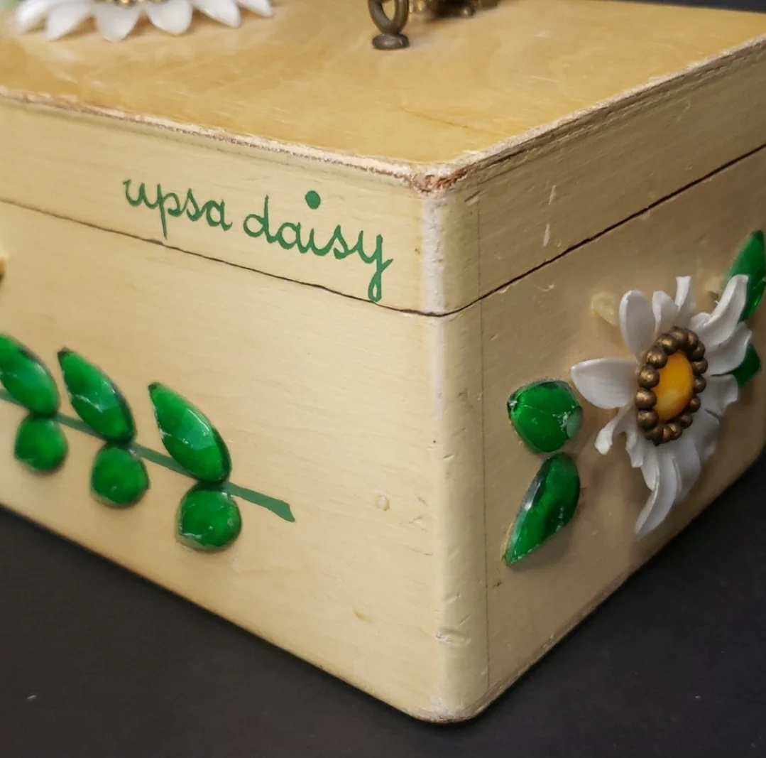 60s Upsa Daisy Wood Box Handbag By Enid Collins - Image 10
