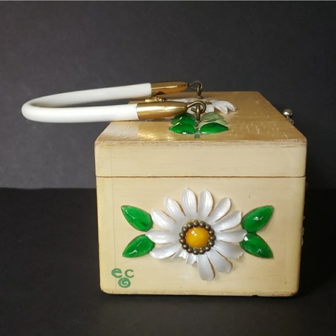 60s Upsa Daisy Wood Box Handbag By Enid Collins - Image 4