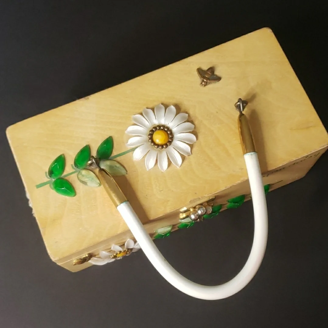 60s Upsa Daisy Wood Box Handbag By Enid Collins - Image 5