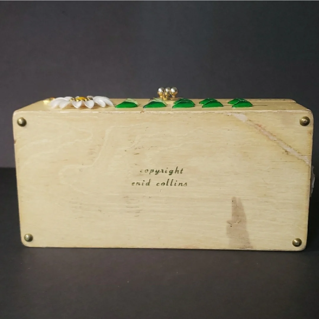 60s Upsa Daisy Wood Box Handbag By Enid Collins - Image 6