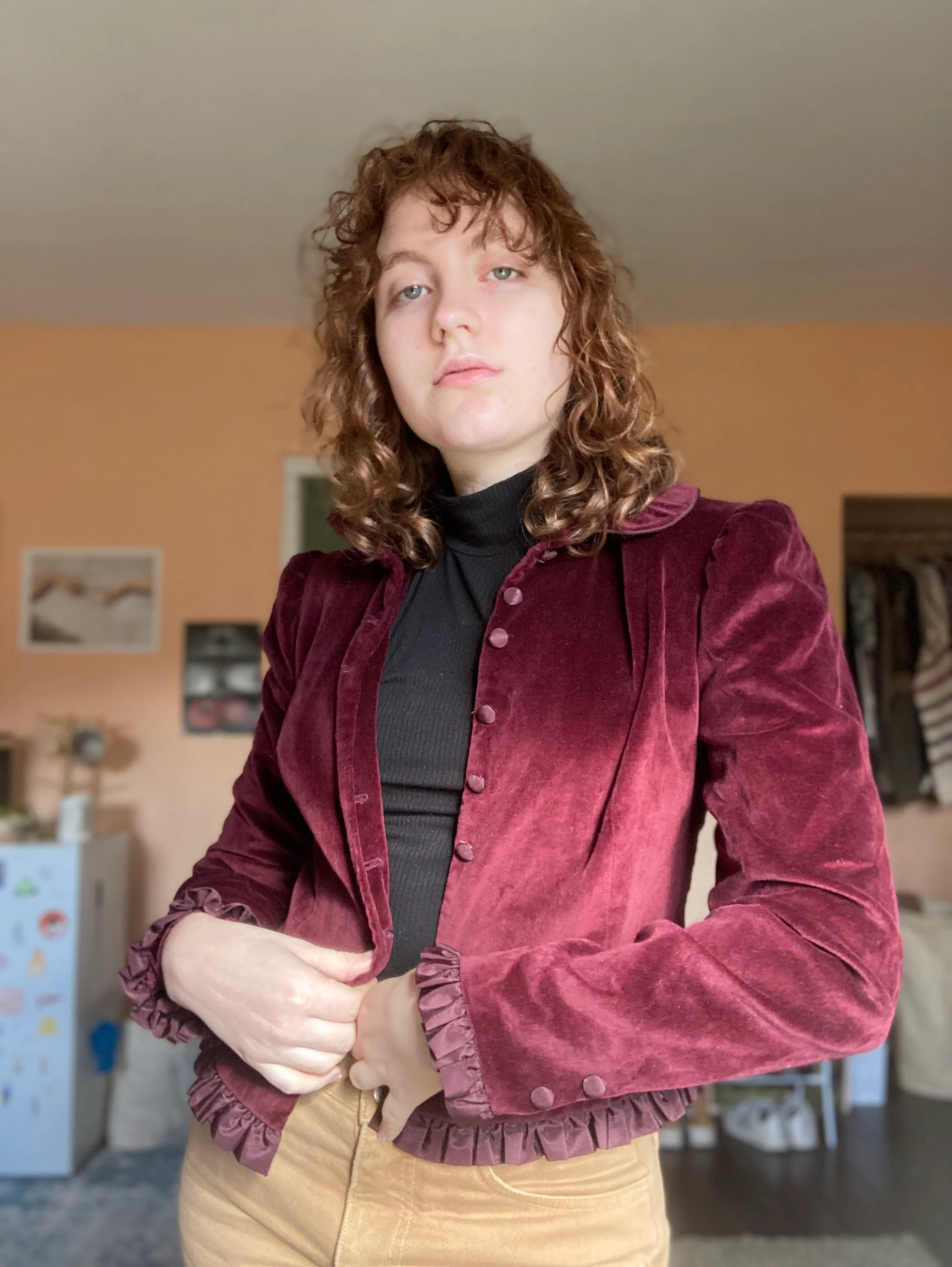 60s Velvet Burgundy Button Front Blazer By Mg Sportswear - Image 4
