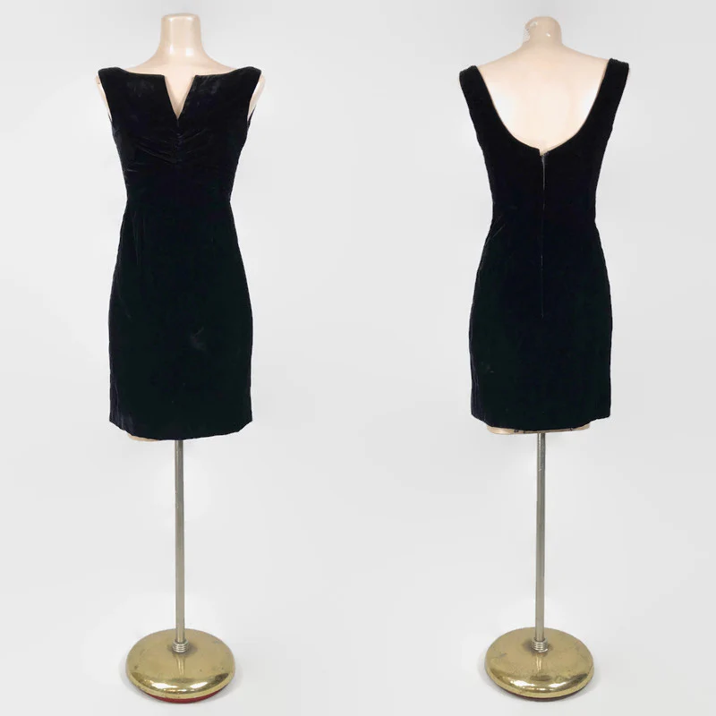 60s Velvet Space Age Micro Mini Dress Batteau Neckline - Image 3