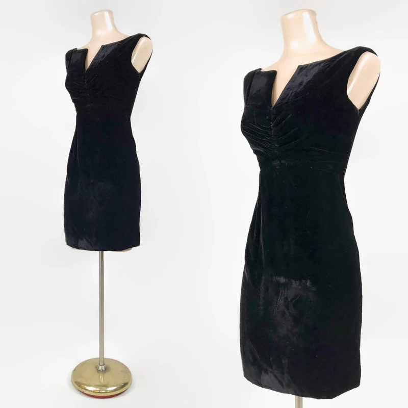 60s Velvet Space Age Micro Mini Dress Batteau Neckline - Image 5
