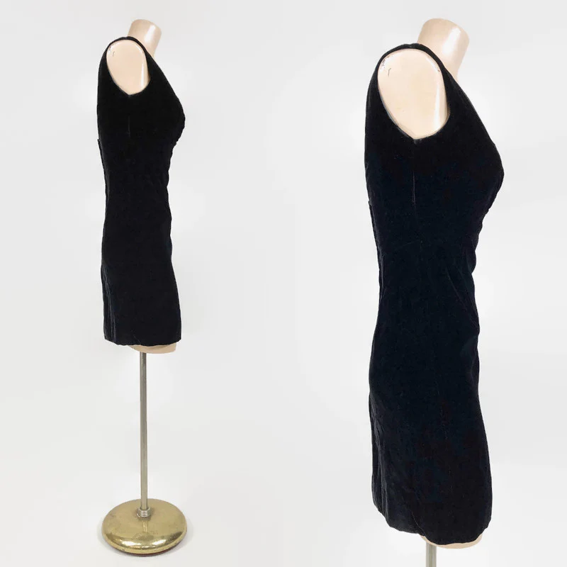 60s Velvet Space Age Micro Mini Dress Batteau Neckline - Image 8