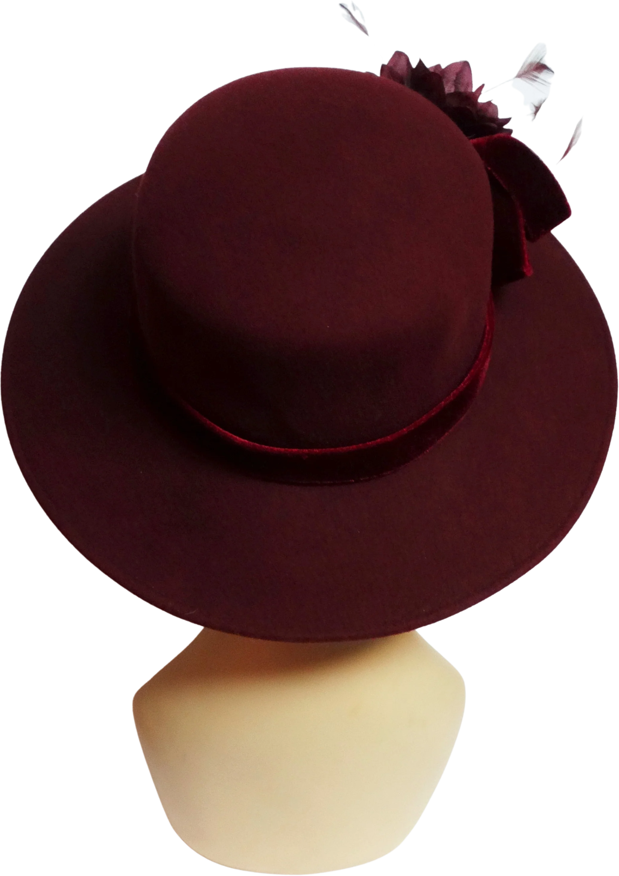 60s Vintage 60s Hat Burgundy Floral Betmar Feathers By Betmar - Image 2