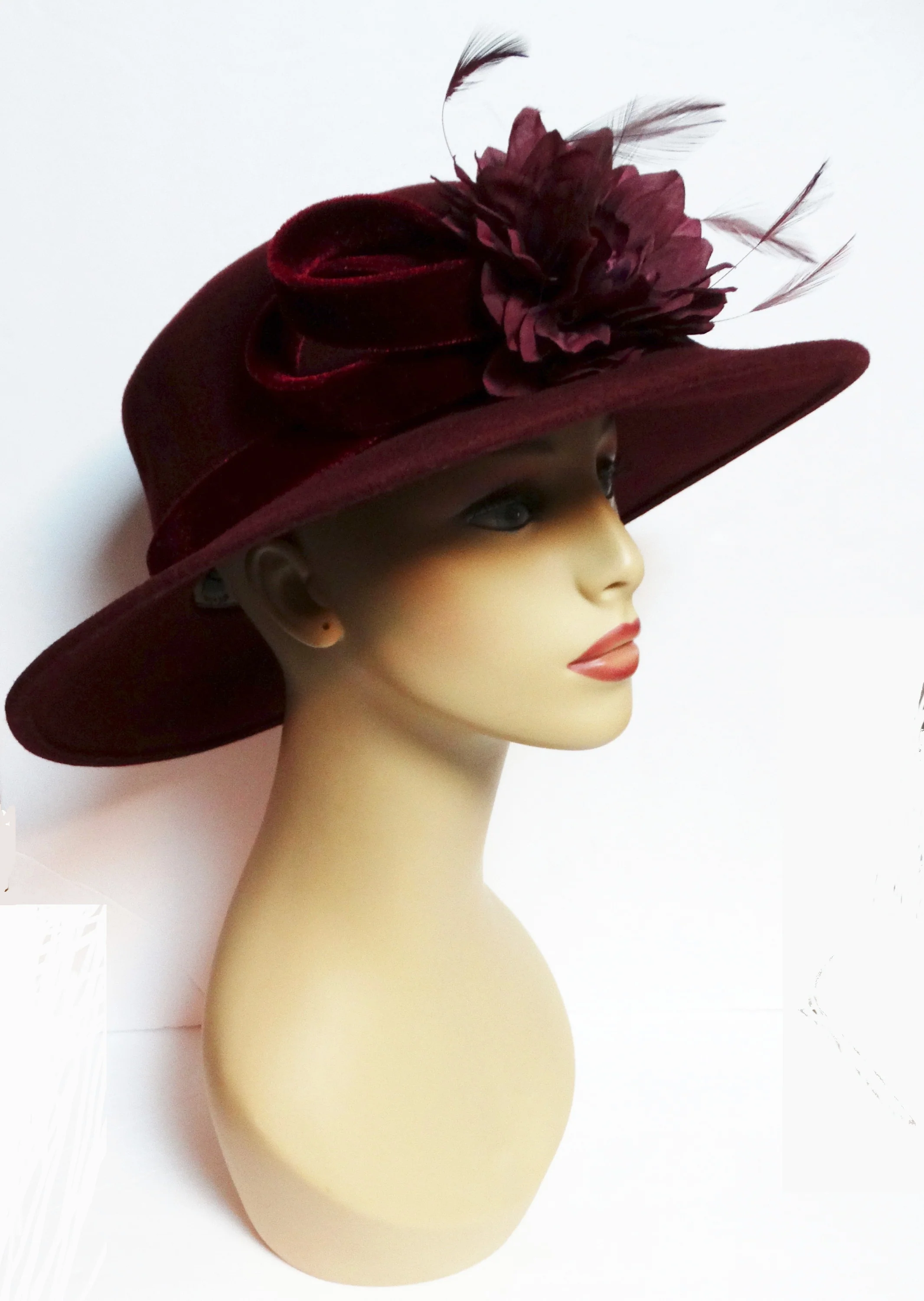 60s Vintage 60s Hat Burgundy Floral Betmar Feathers By Betmar - Image 5
