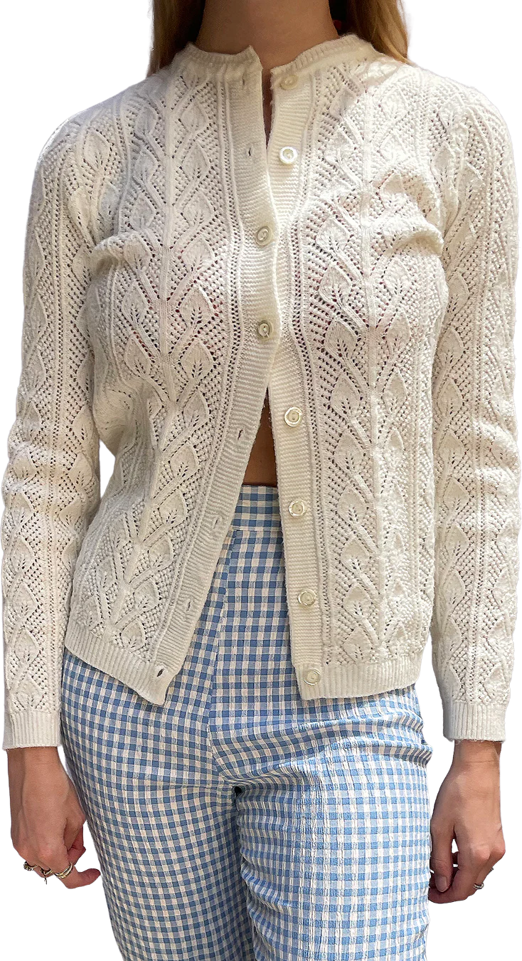 60s Vintage 60s Pointelle Cardigan | Xs-m