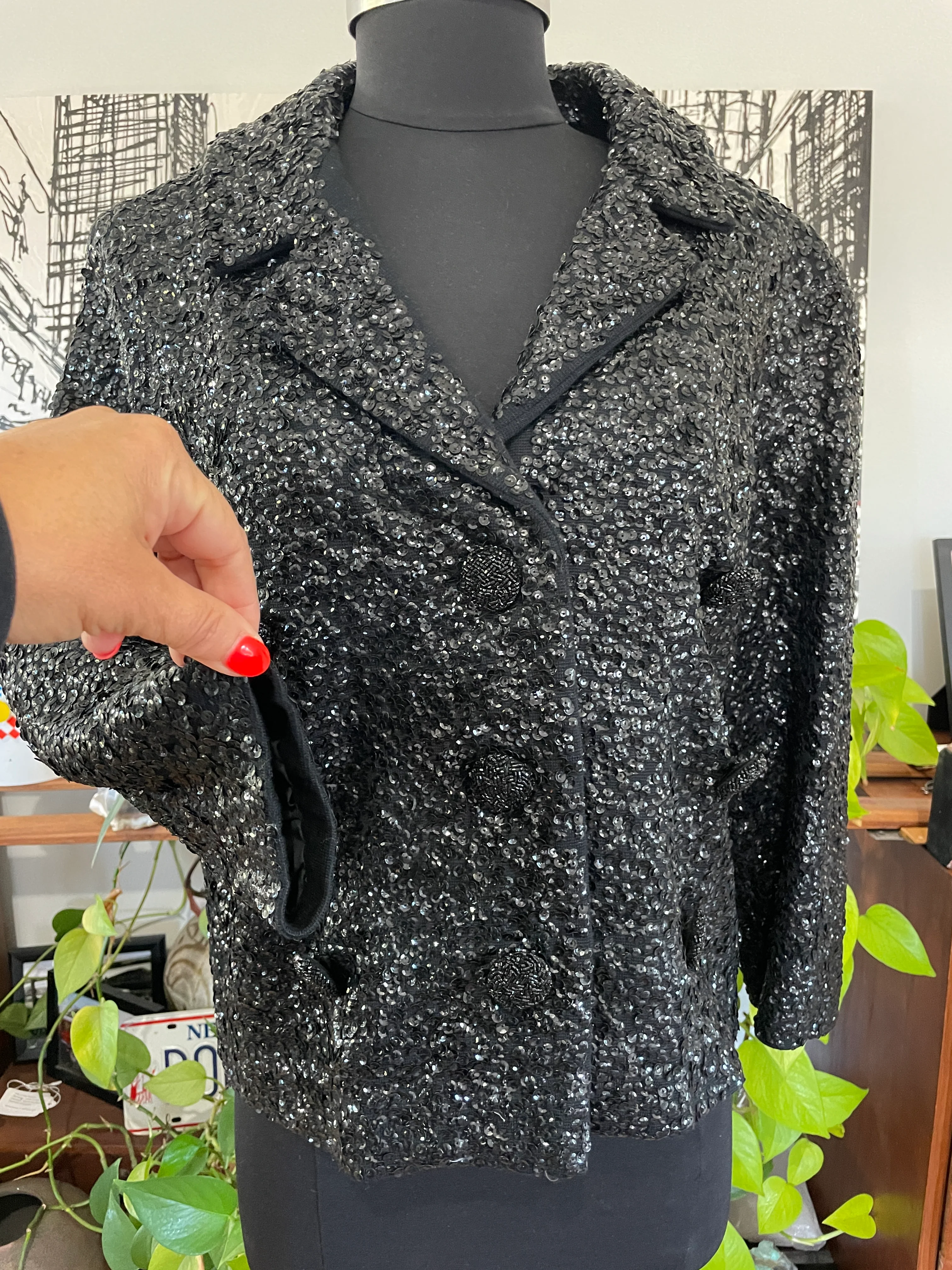 60s Vintage 60s Sequined Jacket 60s Black Palette By Baneff Ltd - Image 4