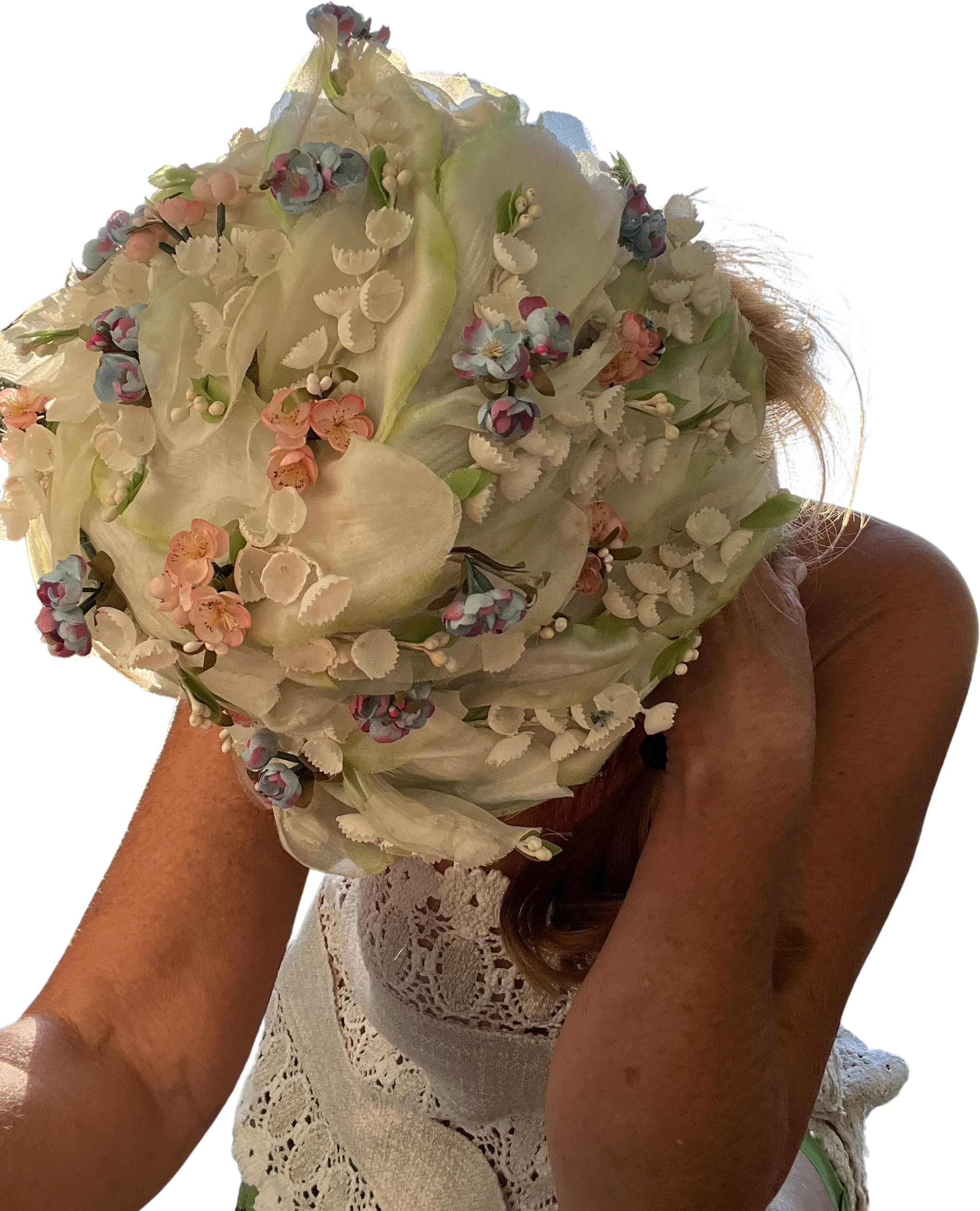 60s Vintage Aunt Bee's Floral Silk Church Hat By Union Made - Image 2