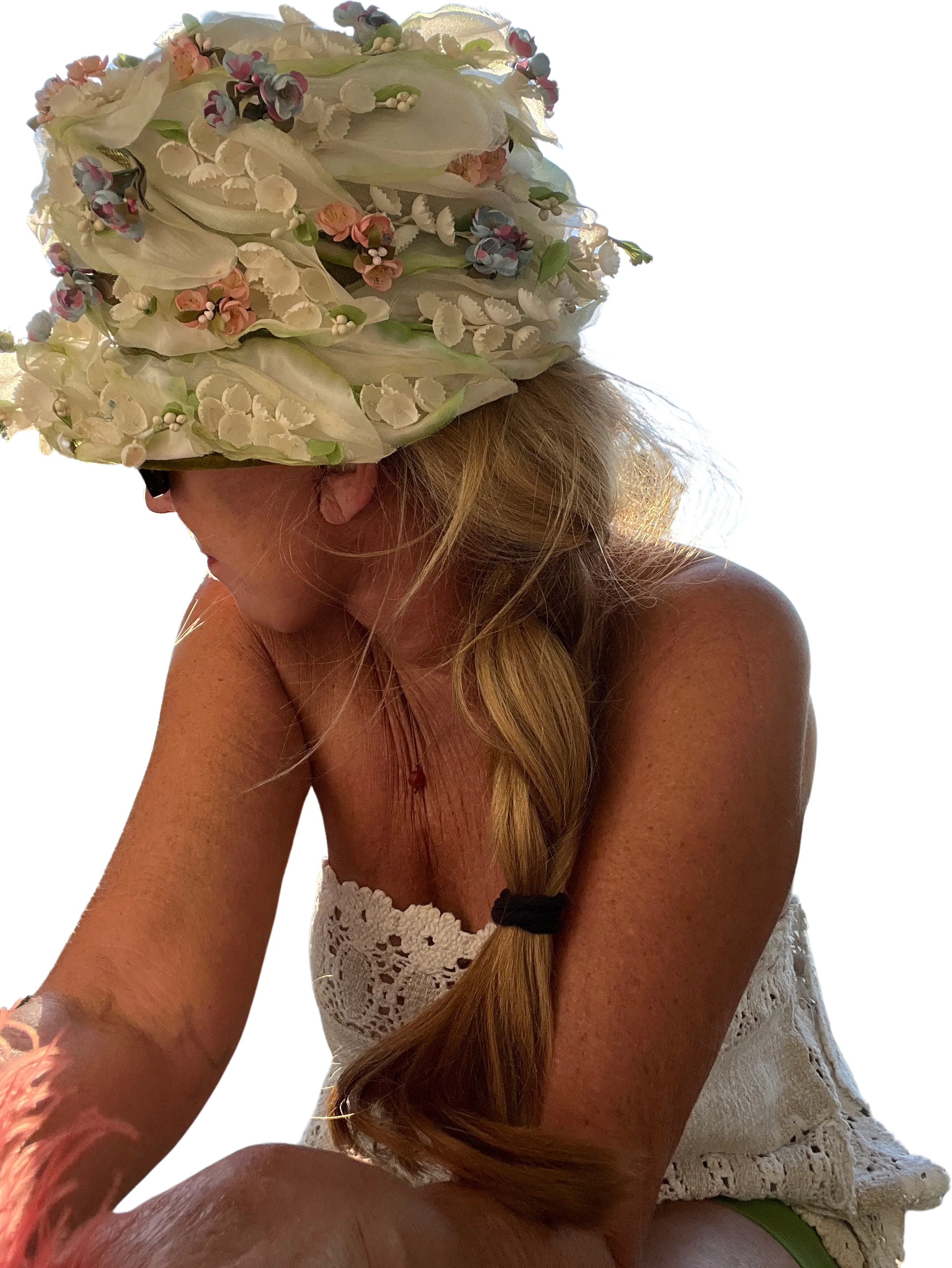 60s Vintage Aunt Bee's Floral Silk Church Hat By Union Made - Image 3