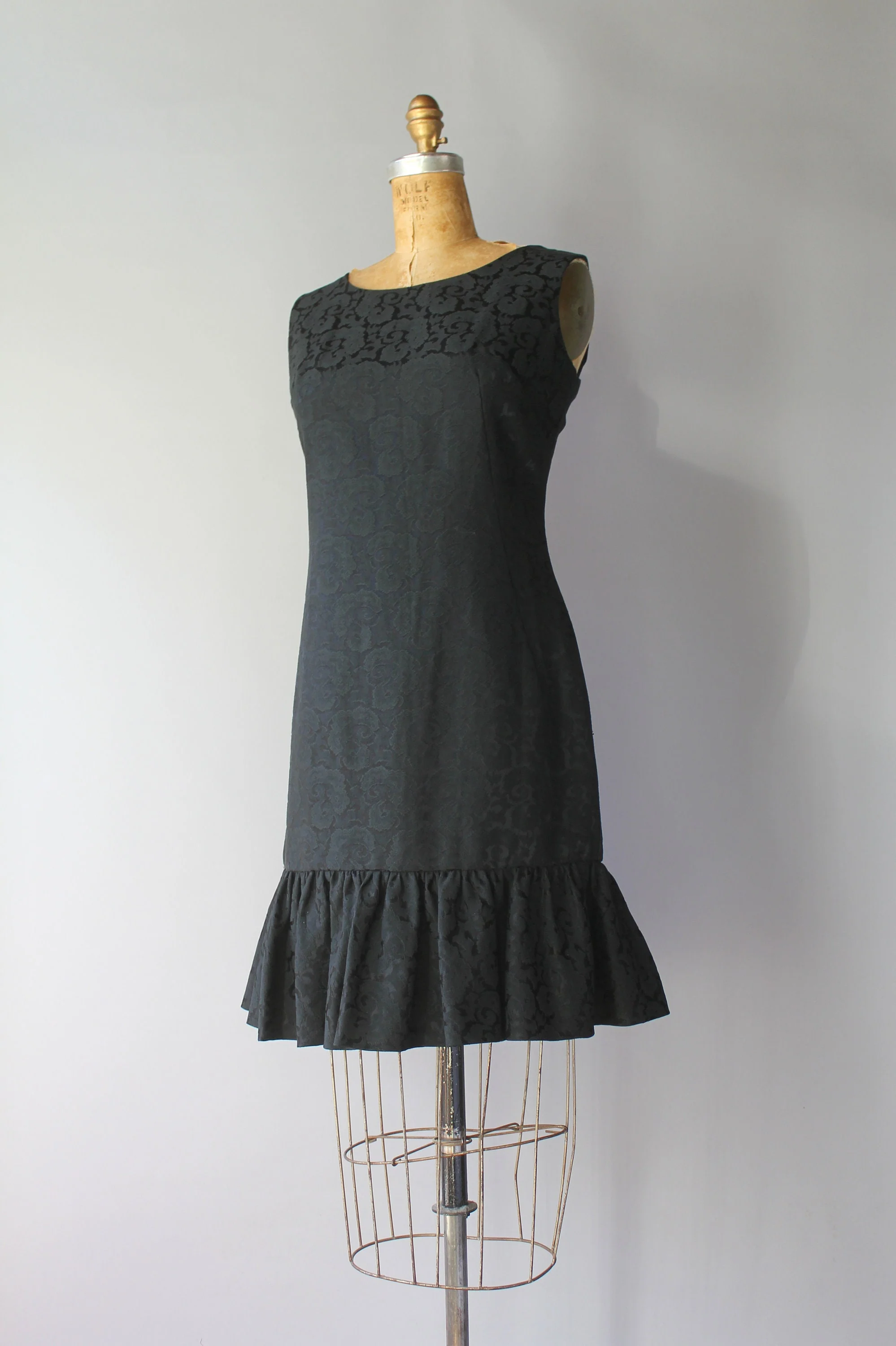 60s Vintage Black Brocade Fun Flounced Hem Cocktail Party Holiday Dress by Miss Donna by Miss Donna - Image 2