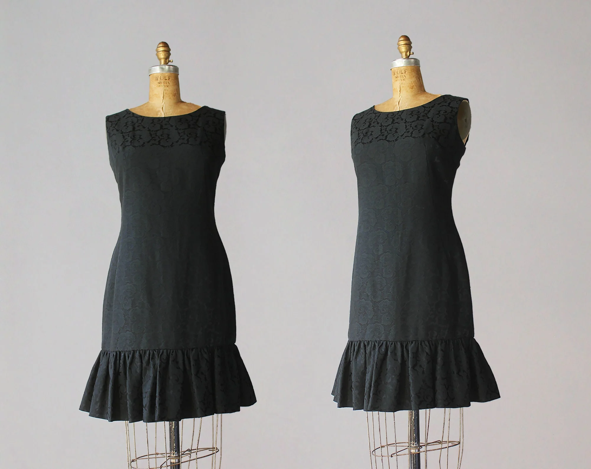 60s Vintage Black Brocade Fun Flounced Hem Cocktail Party Holiday Dress by Miss Donna by Miss Donna - Image 3