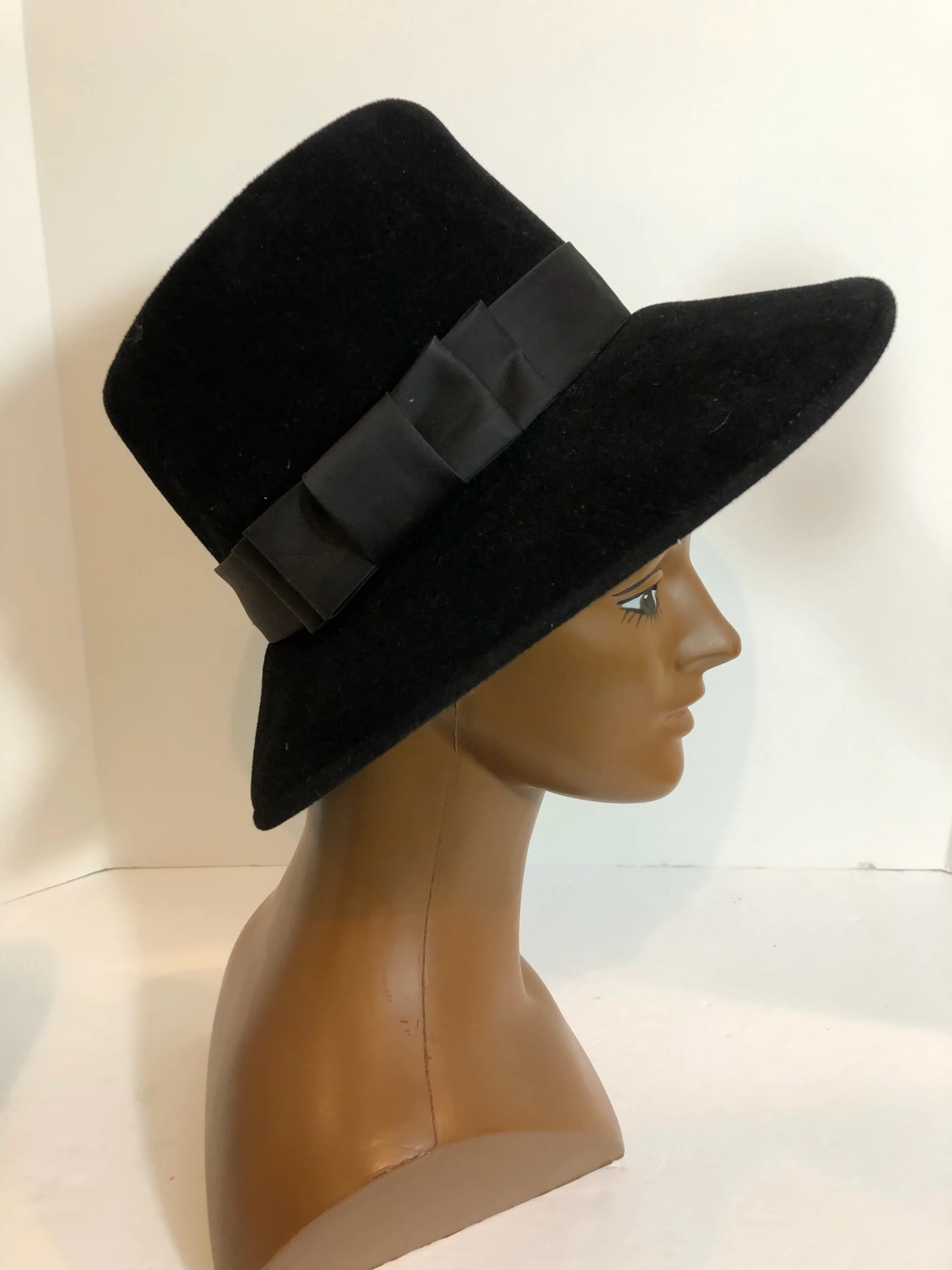 60s Vintage Black Wool Union Made Fedora Wide Brim By Union Made - Image 3