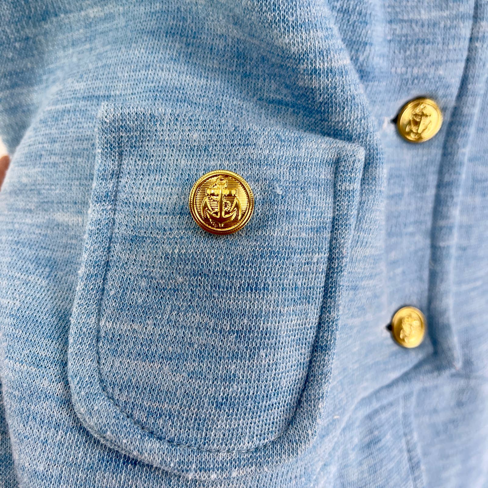60s Vintage Blue A-Line Sleeveless Tunic Open Front Shirt Dress Nautical Buttons - Image 6