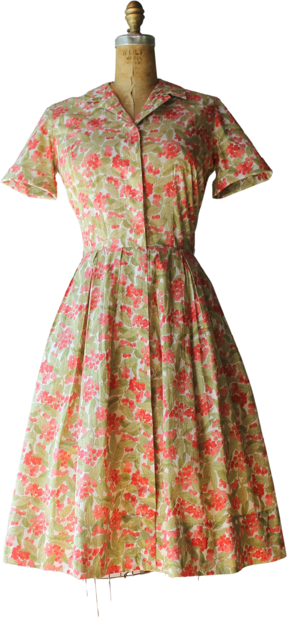 60s Vintage Cherry Print Liberty of London Crisp Cotton Full Skirt Day Dress by Tanner Of North Carolina, Liberty Of London