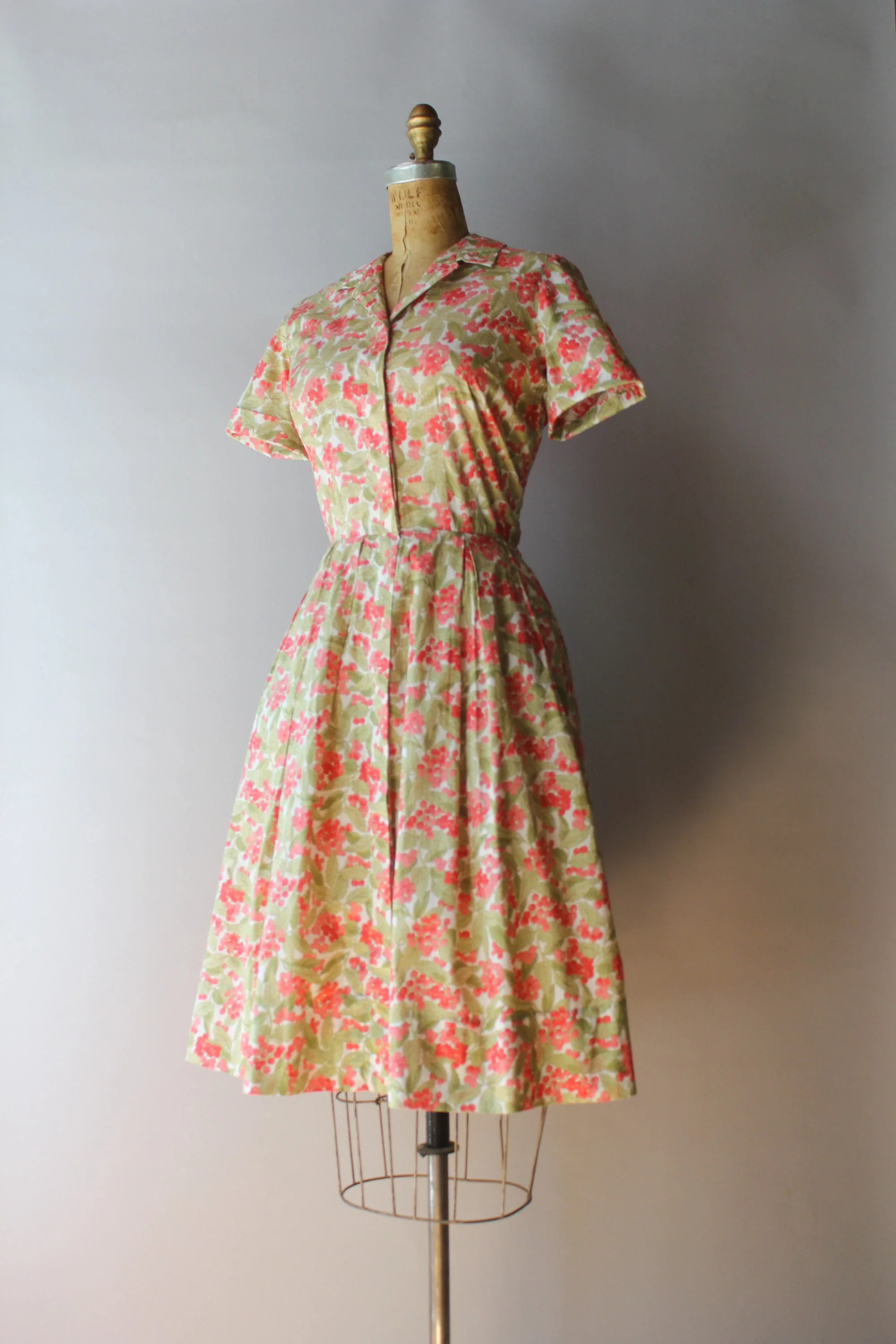 60s Vintage Cherry Print Liberty of London Crisp Cotton Full Skirt Day Dress by Tanner Of North Carolina, Liberty Of London - Image 2