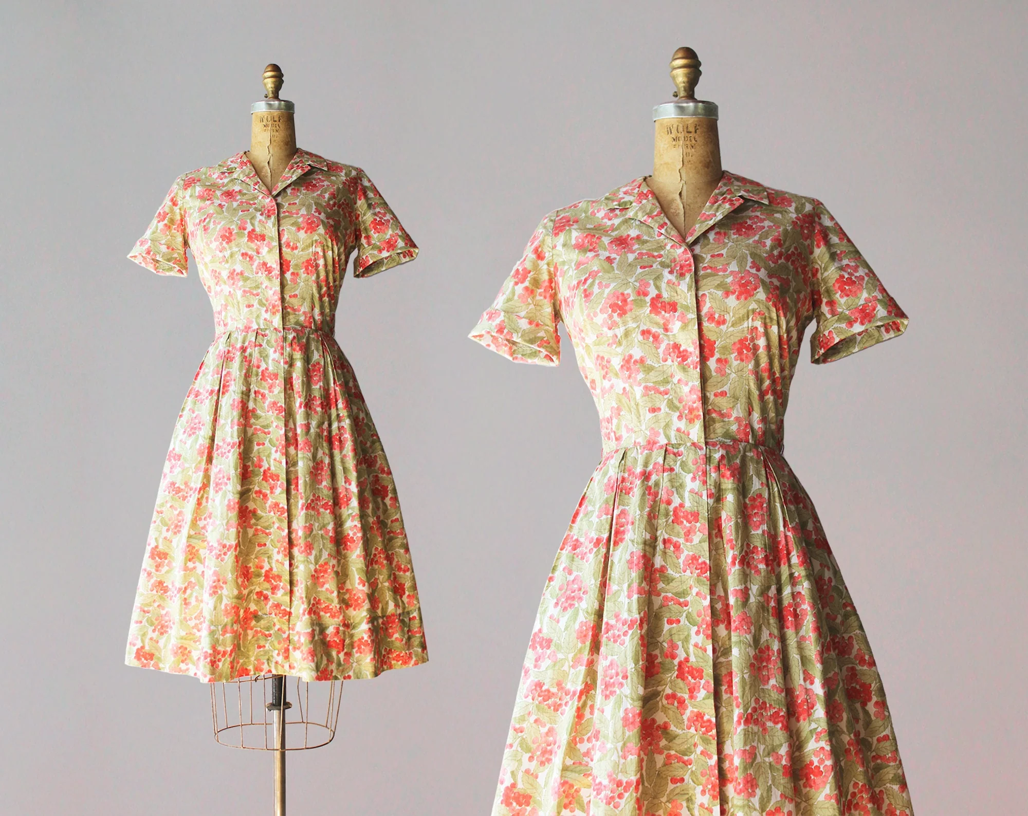 60s Vintage Cherry Print Liberty of London Crisp Cotton Full Skirt Day Dress by Tanner Of North Carolina, Liberty Of London - Image 3