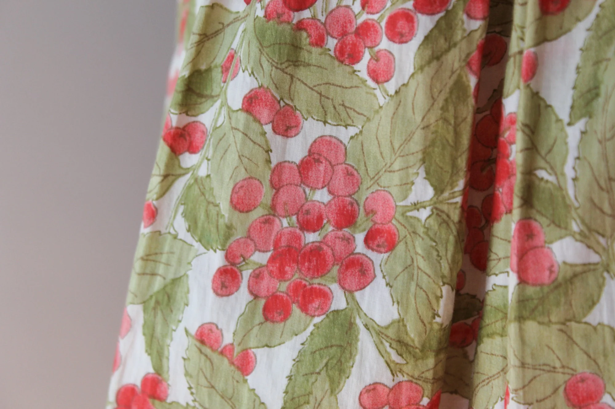 60s Vintage Cherry Print Liberty of London Crisp Cotton Full Skirt Day Dress by Tanner Of North Carolina, Liberty Of London - Image 4