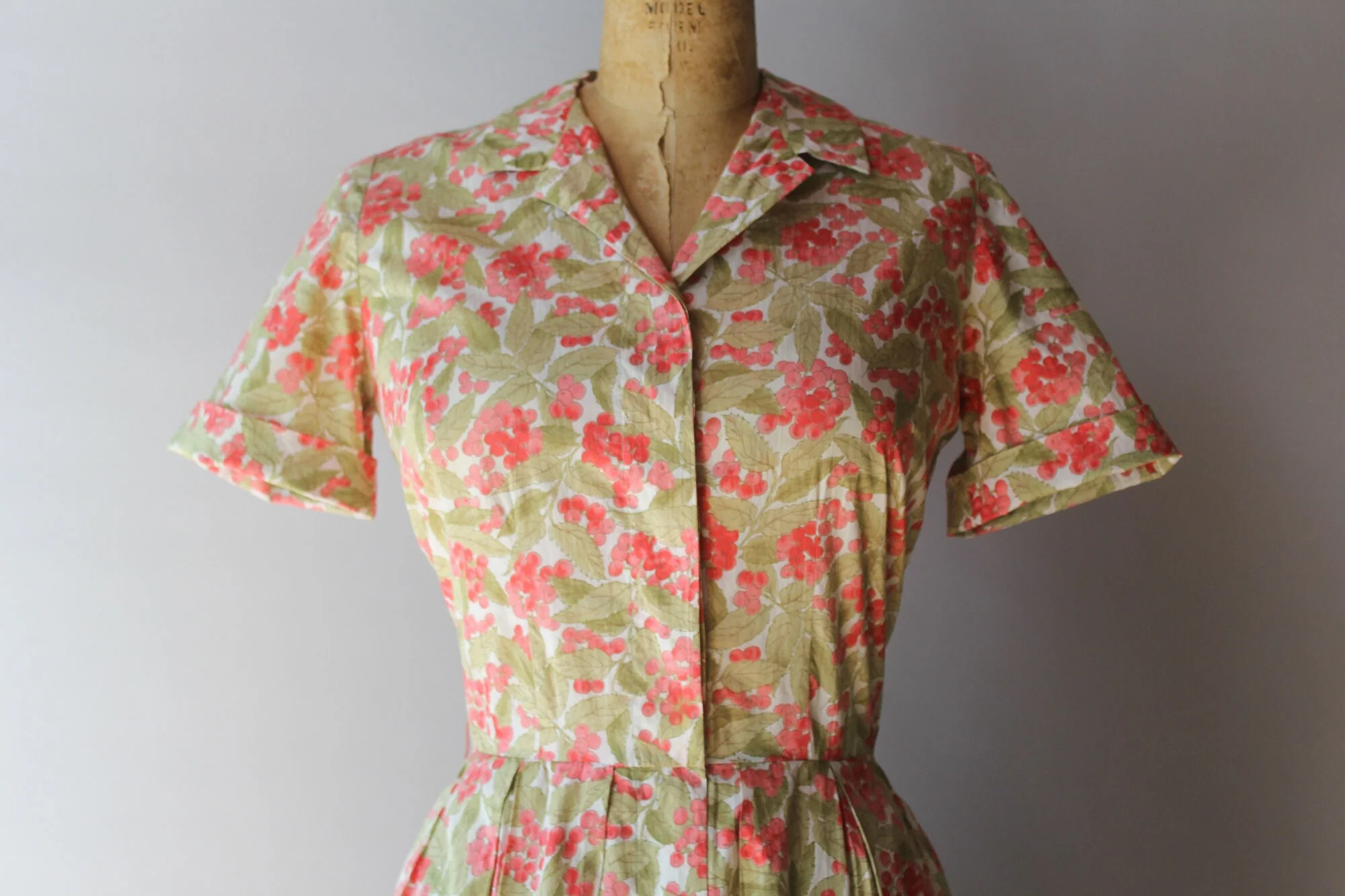 60s Vintage Cherry Print Liberty of London Crisp Cotton Full Skirt Day Dress by Tanner Of North Carolina, Liberty Of London - Image 5