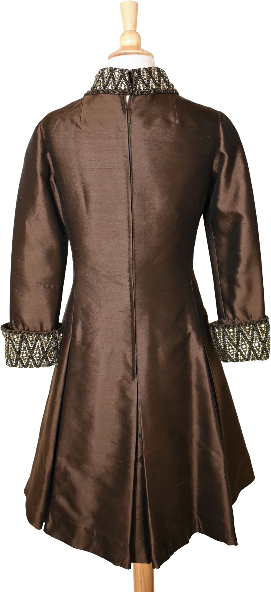 60s Vintage Chocolate Beaded Shantung Mod Party Dress By Seaton Enterprises - Image 2
