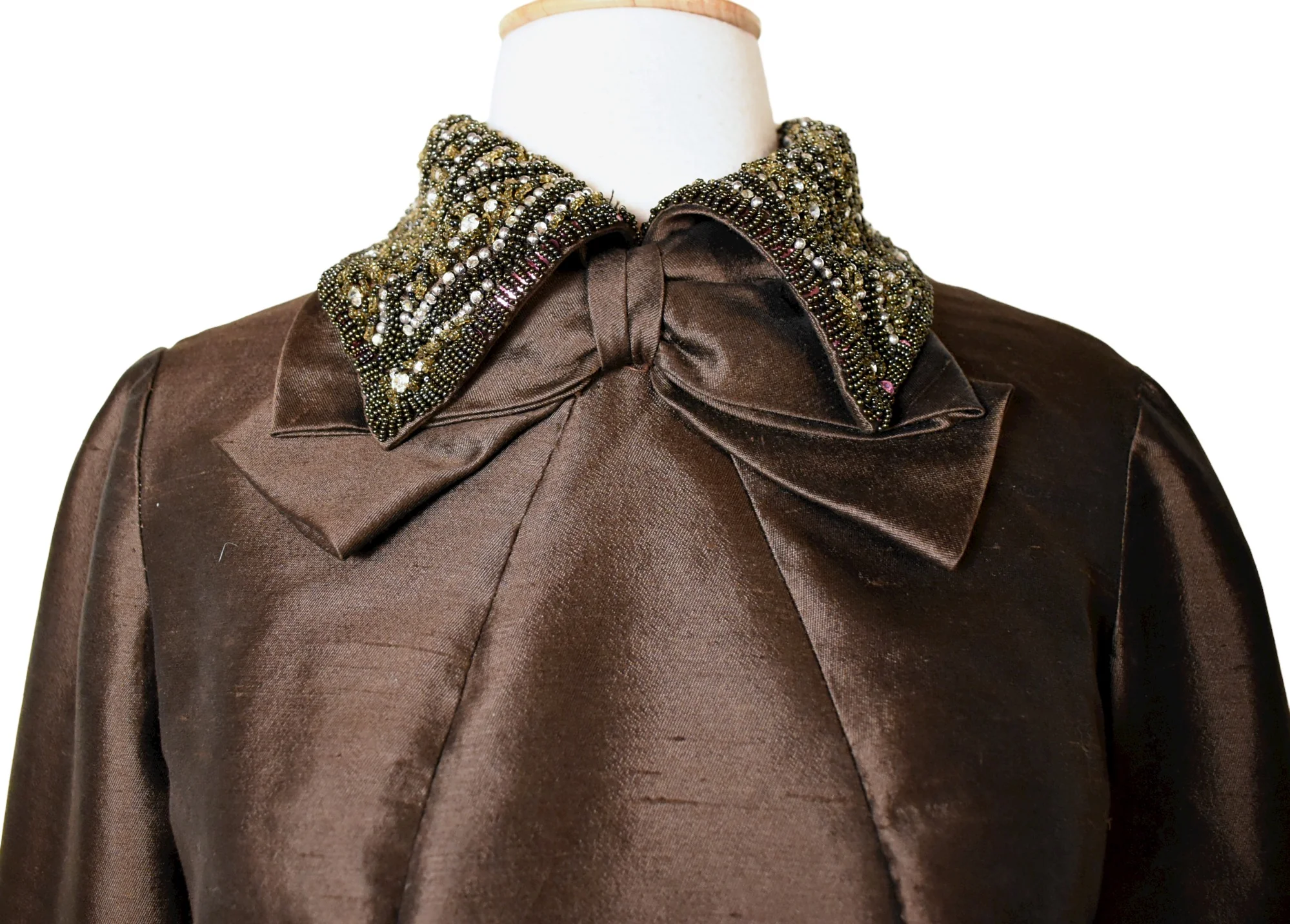 60s Vintage Chocolate Beaded Shantung Mod Party Dress By Seaton Enterprises - Image 3