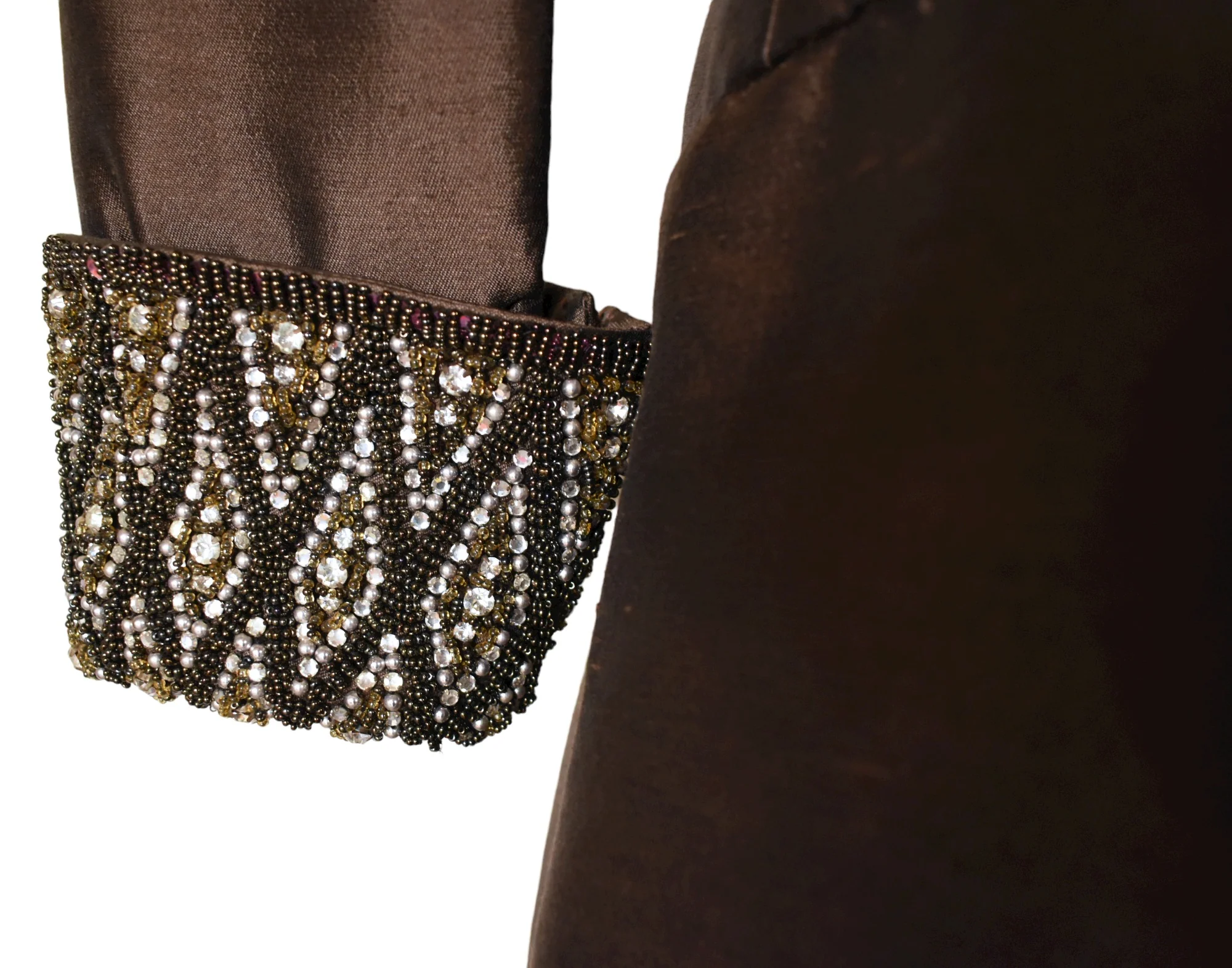 60s Vintage Chocolate Beaded Shantung Mod Party Dress By Seaton Enterprises - Image 4