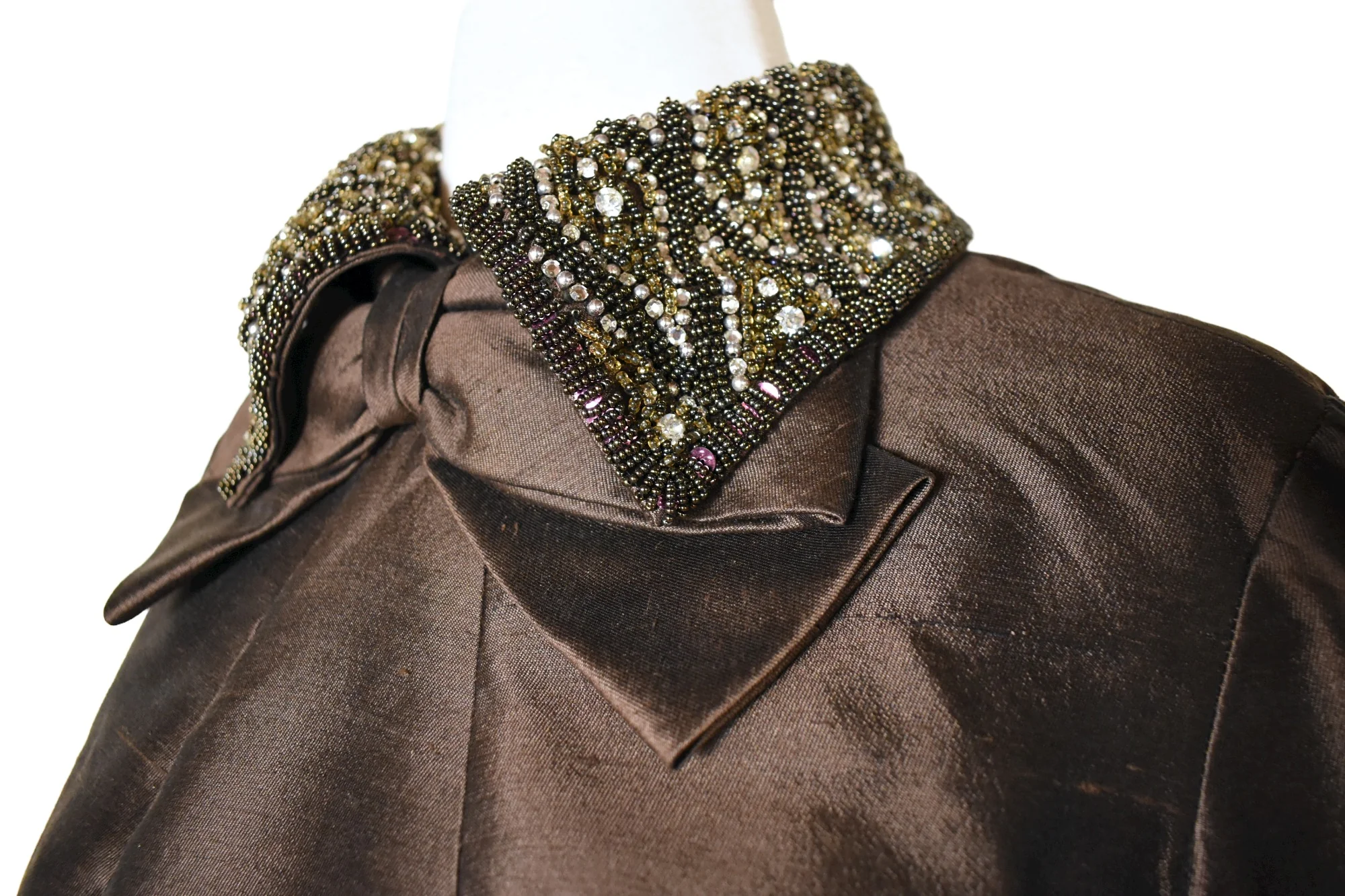 60s Vintage Chocolate Beaded Shantung Mod Party Dress By Seaton Enterprises - Image 9